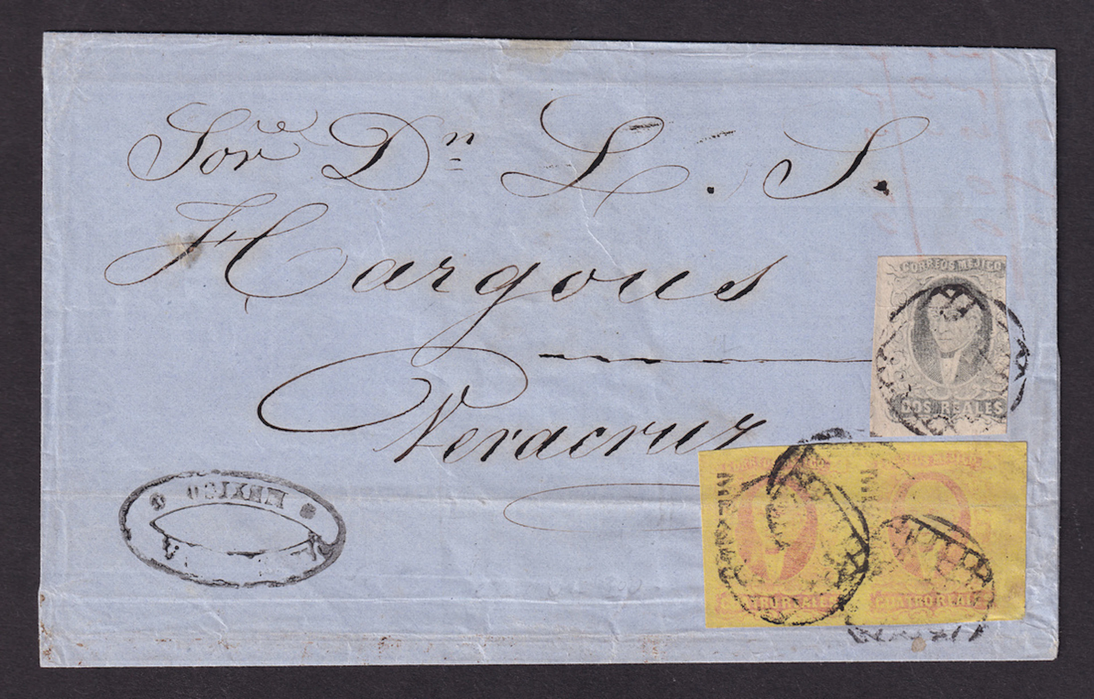 1861 "Hidalgos" Mexico District. 4r. Red on Yellow, pair, large/jumbo