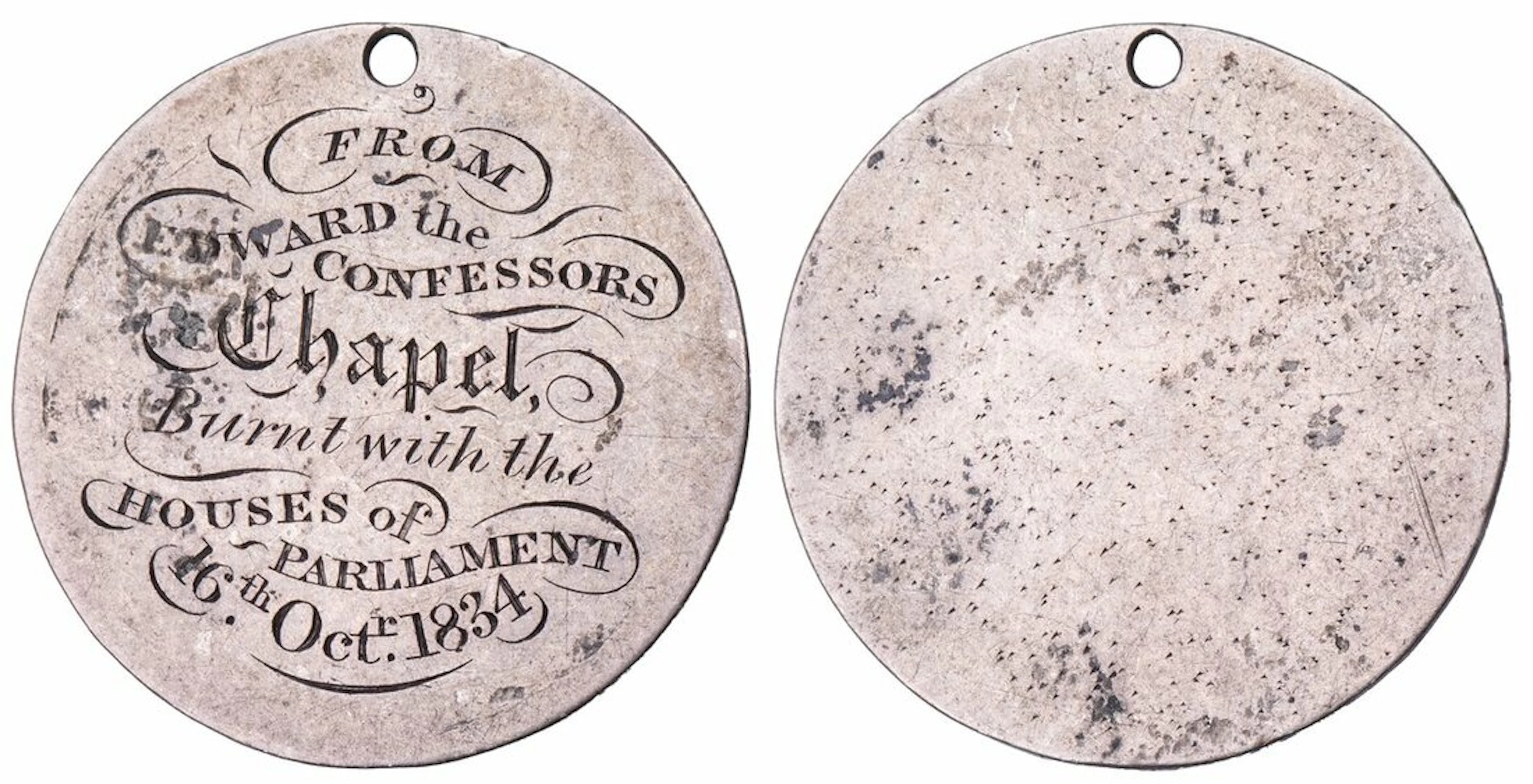 The Westminster Fire of 1834, Silver and Engraved Token, c.1834, unsigned