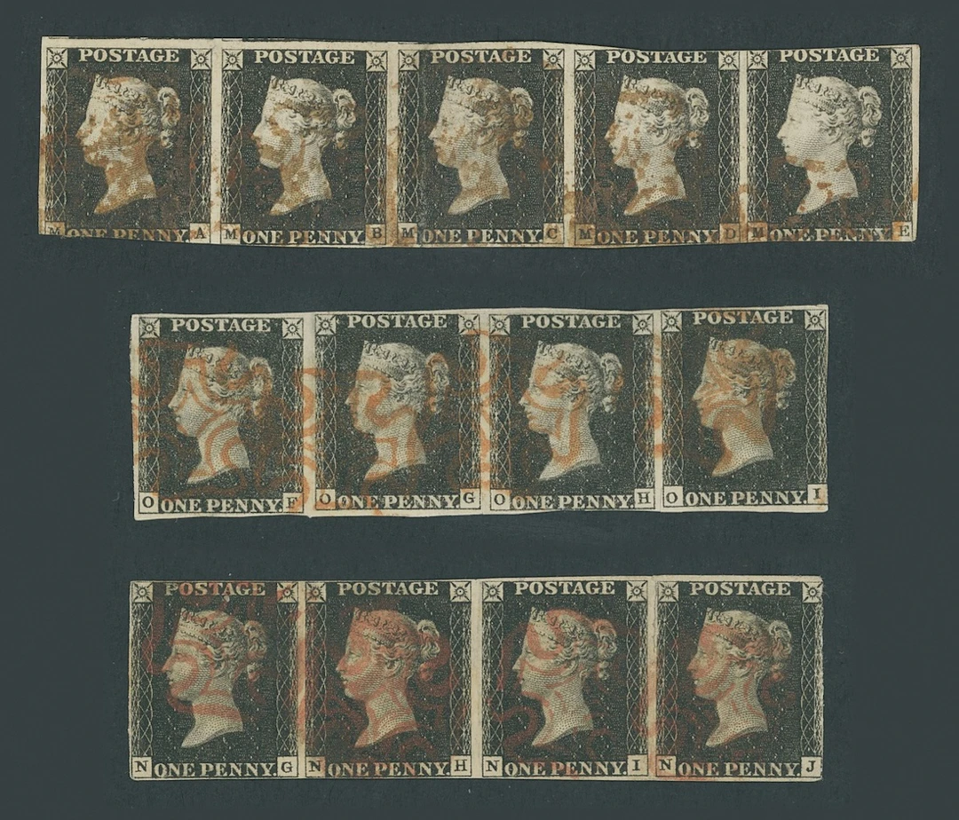 Great Britain 1840 One Penny Black Mixed Plates Plate 3 MA-ME horizontal