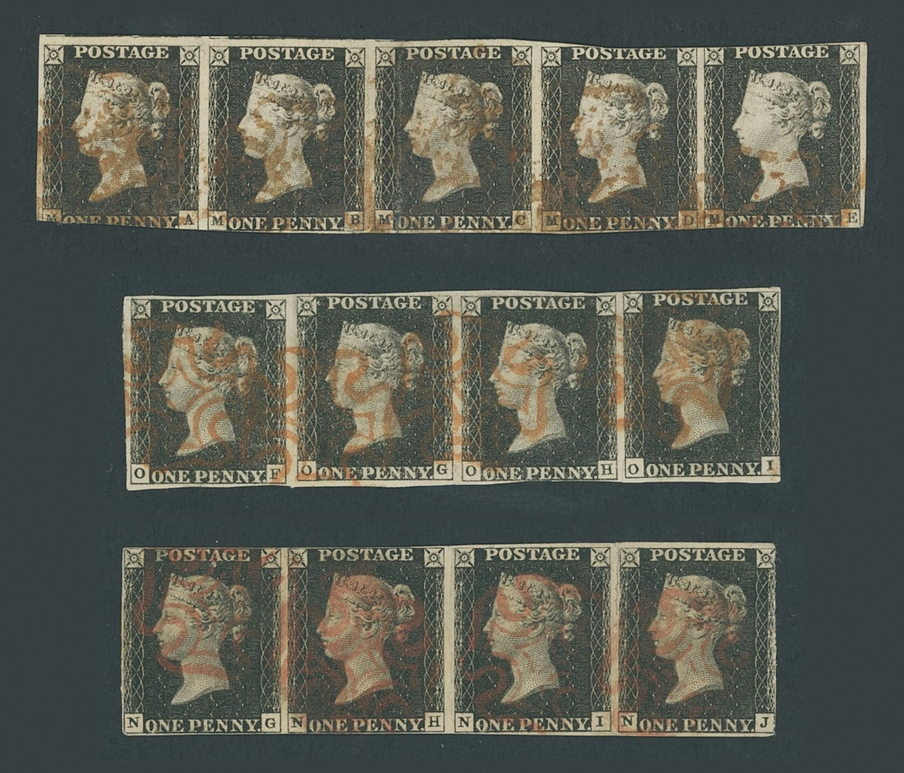 Great Britain 1840 One Penny Black Mixed Plates Plate 3 MA-ME horizontal
