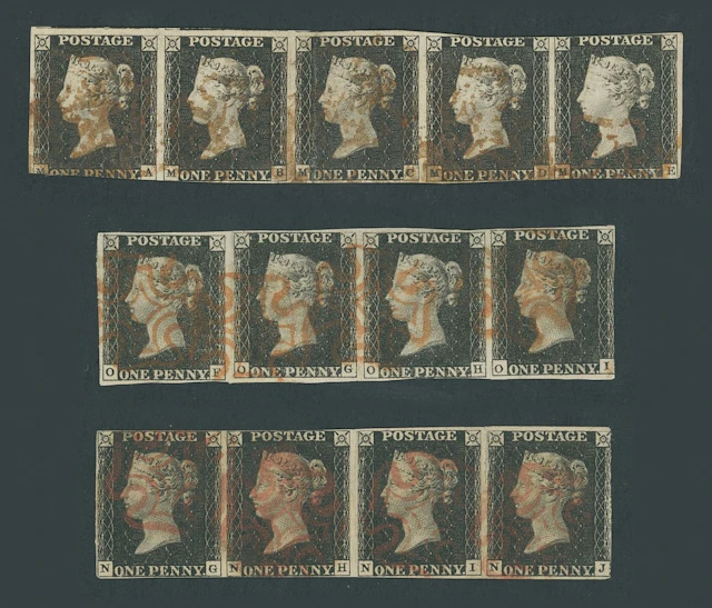 Great Britain 1840 One Penny Black Mixed Plates Plate 3 MA-ME horizontal