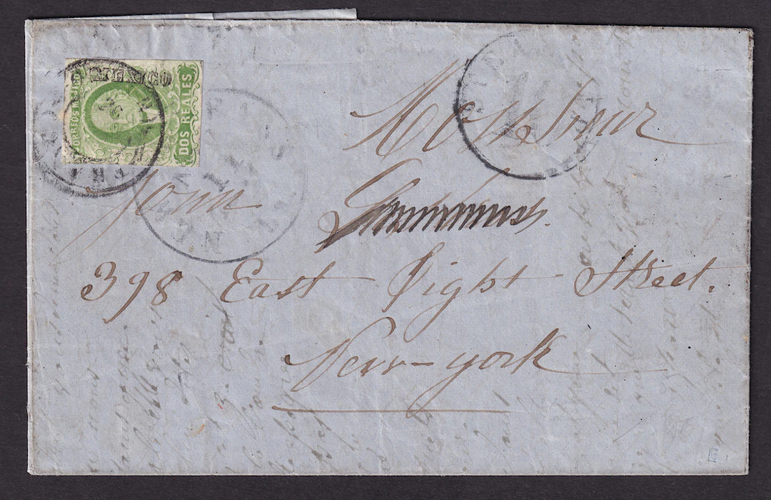 1856 "Hidalgos" Mexico District. 2r. Green, clear margins, on cover