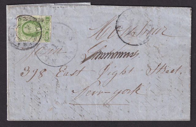 1856 "Hidalgos" Mexico District. 2r. Green, clear margins, on cover