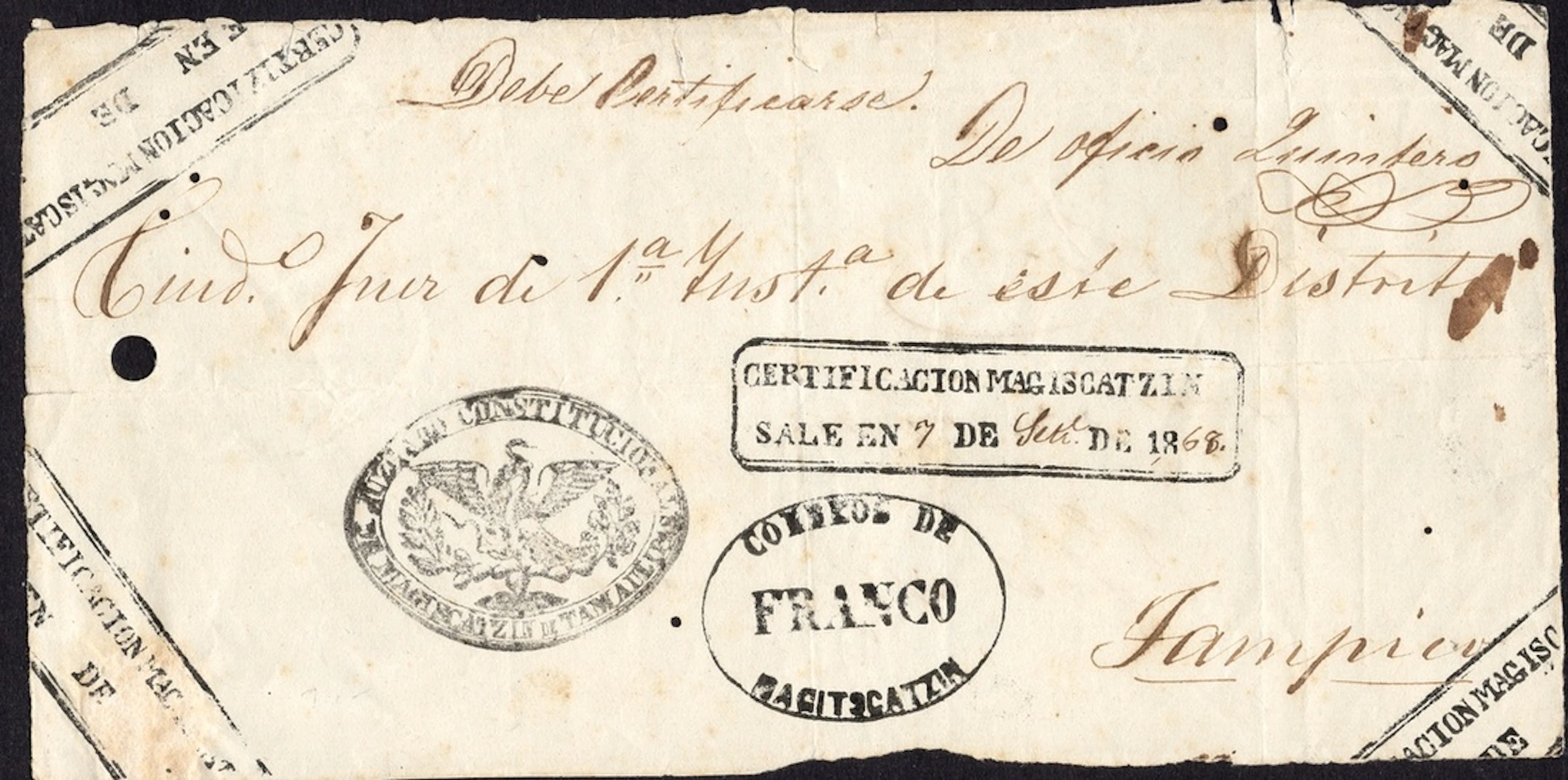 Mexico Stampless Mail- Sello Negro Post 1856
