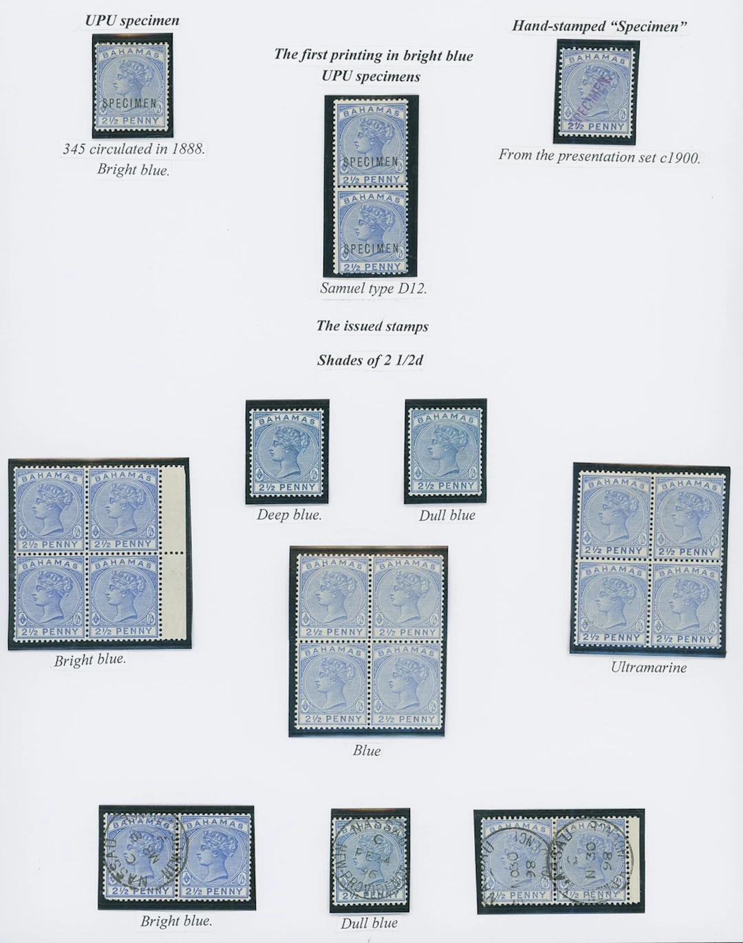 Bahamas 1884-90 CA specialised mint and used group on exhibition pages