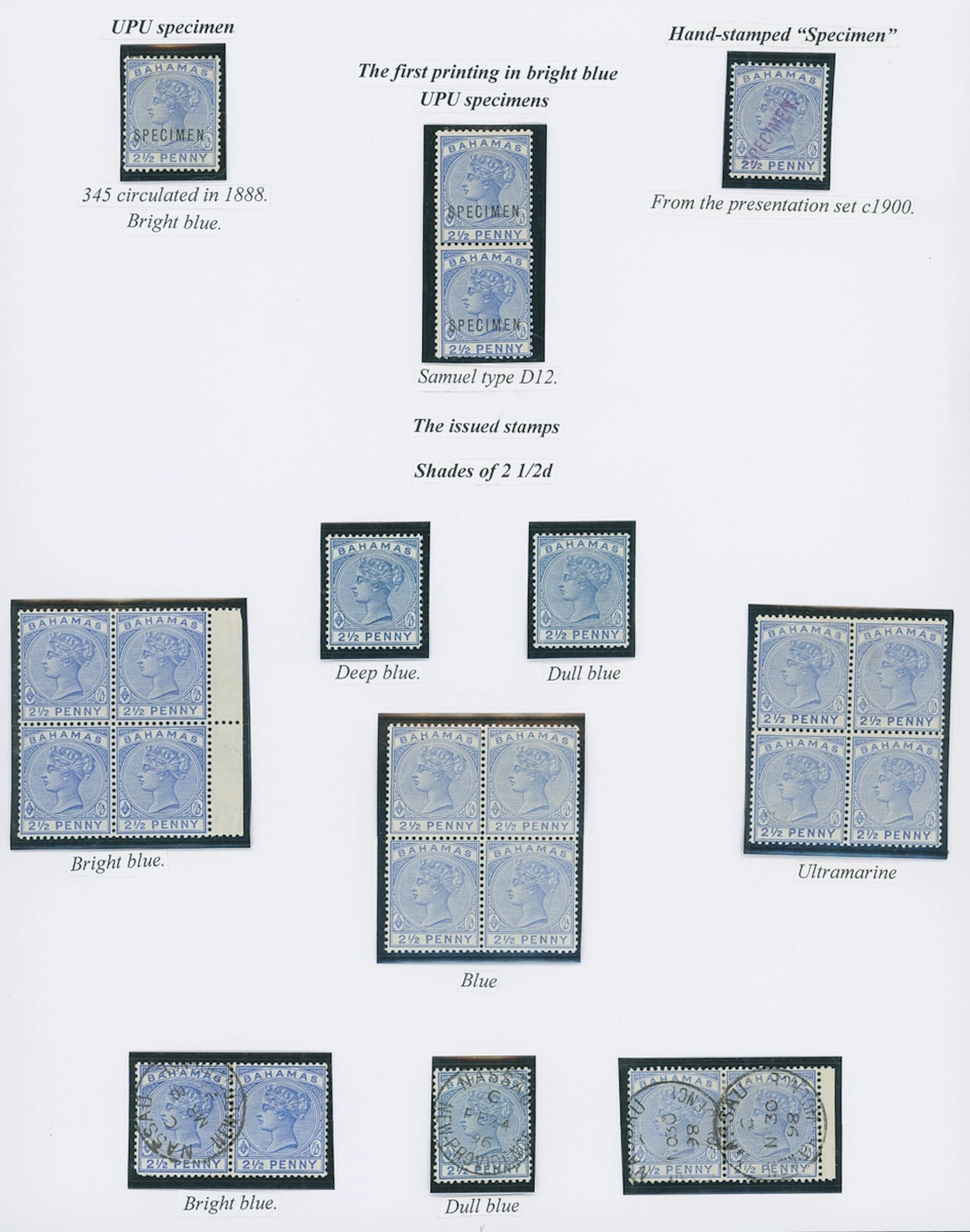 Bahamas 1884-90 CA specialised mint and used group on exhibition pages