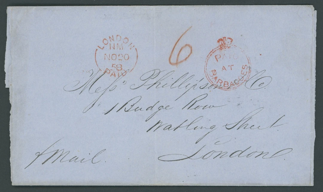 Barbados Early Letters and Handstamps 1858 (27 Oct.) entire (no side