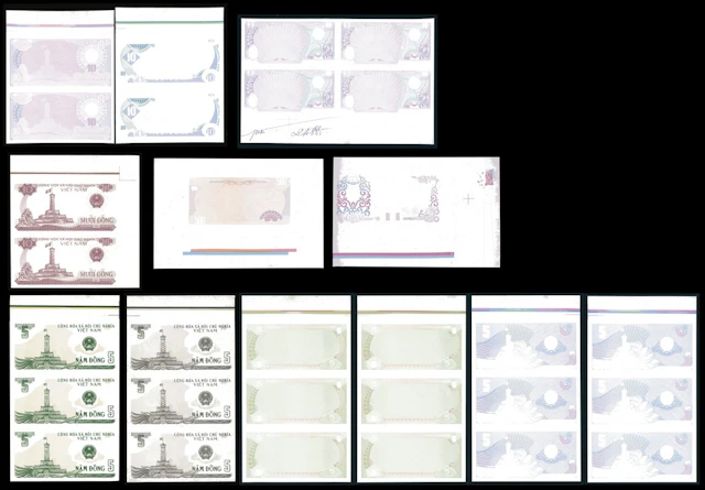 State Bank of Vietnam, a group of uncut sheets of two progressive