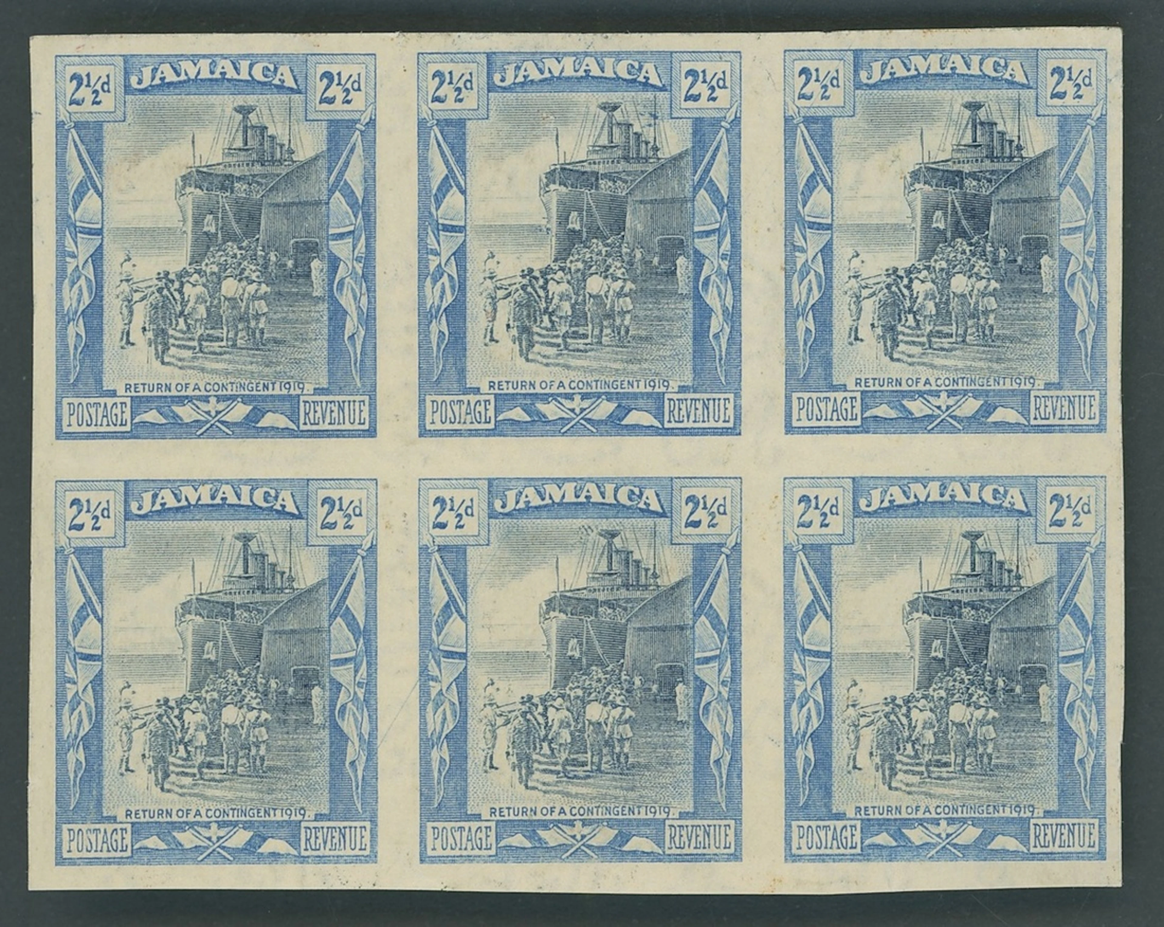Jamaica 1921-29 Pictorial Issue Imperforate Colour Proofs 2½d. deep