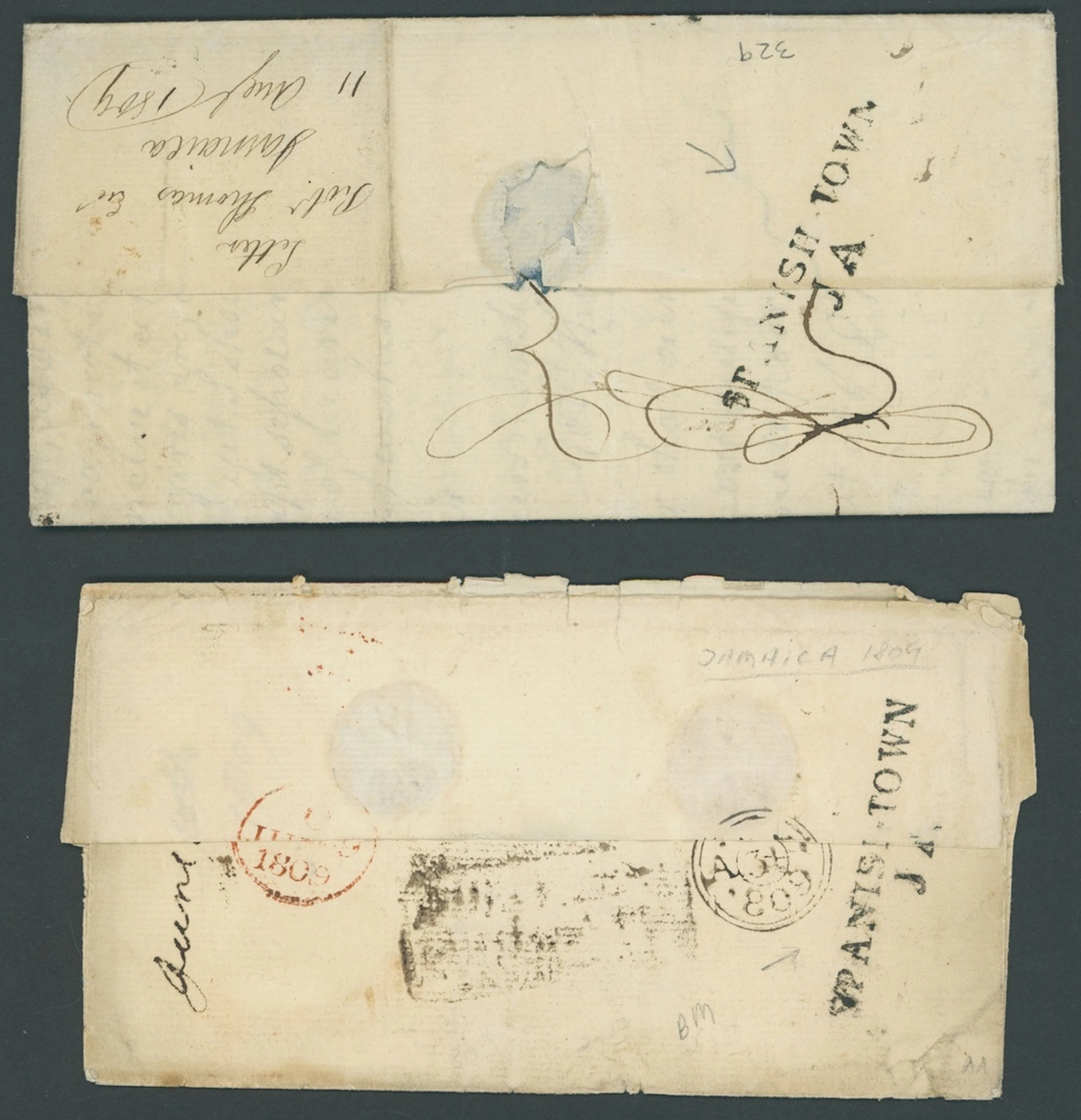 Jamaica The Post Town Straight-Line Handstamps 1809 (11 Aug.) entire