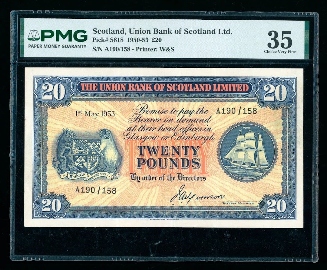 Union Bank of Scotland, £20, 1.5.1953, serial number A190/158, (Pick