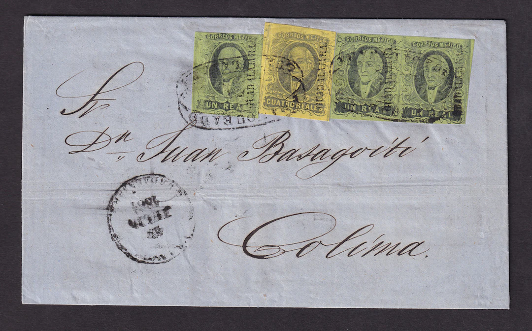 1861 "Hidalgos" Guadalajara. 1r. black on green pair and single and