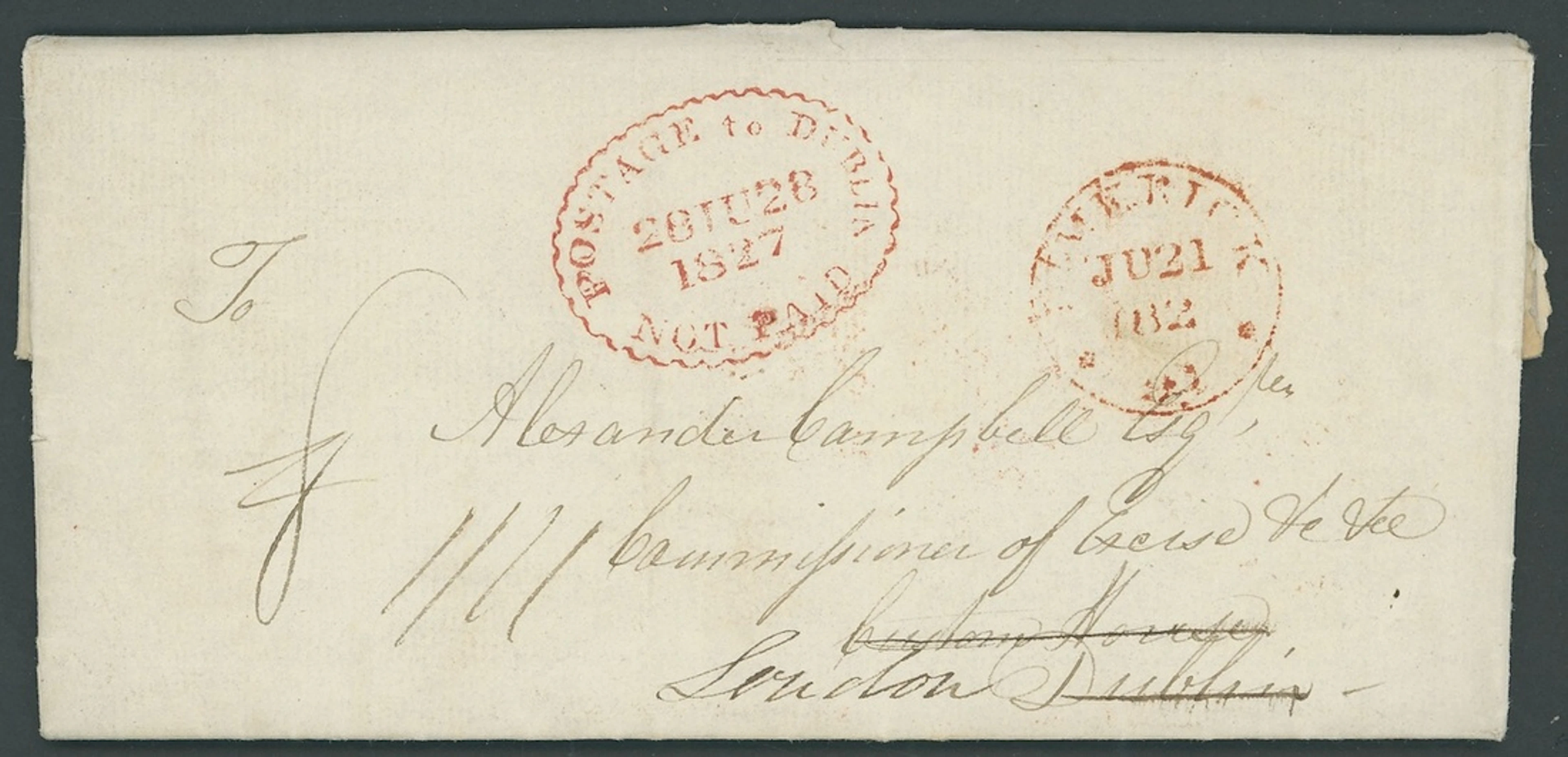 Great Britain Postal History 1827 (19 June), long entire letter to