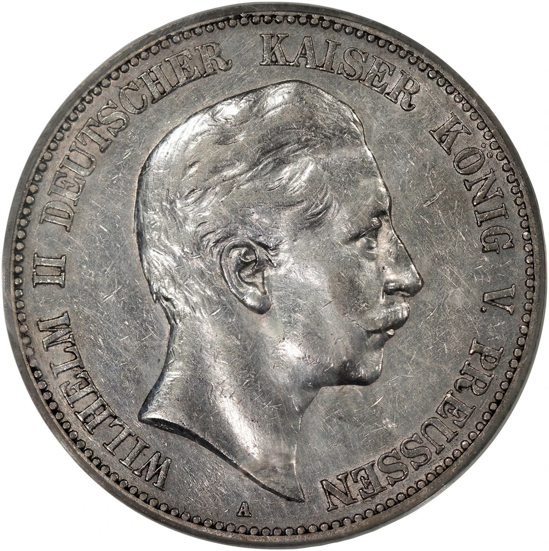 Germany, Prussia, Wilhelm II, [GBCA AU53] silver 5 Mark, 1904A