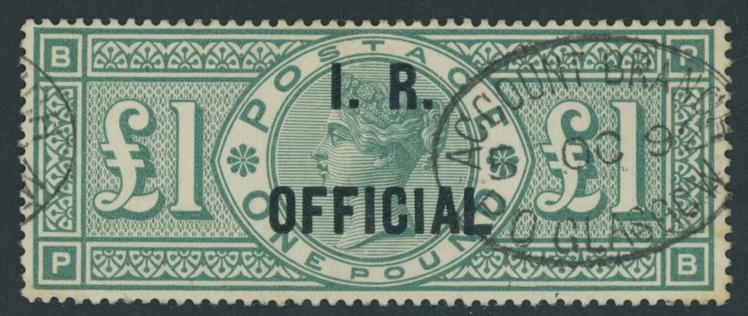 Great Britain Officials Inland Revenue 1887-92 £1 green, PB cancelled