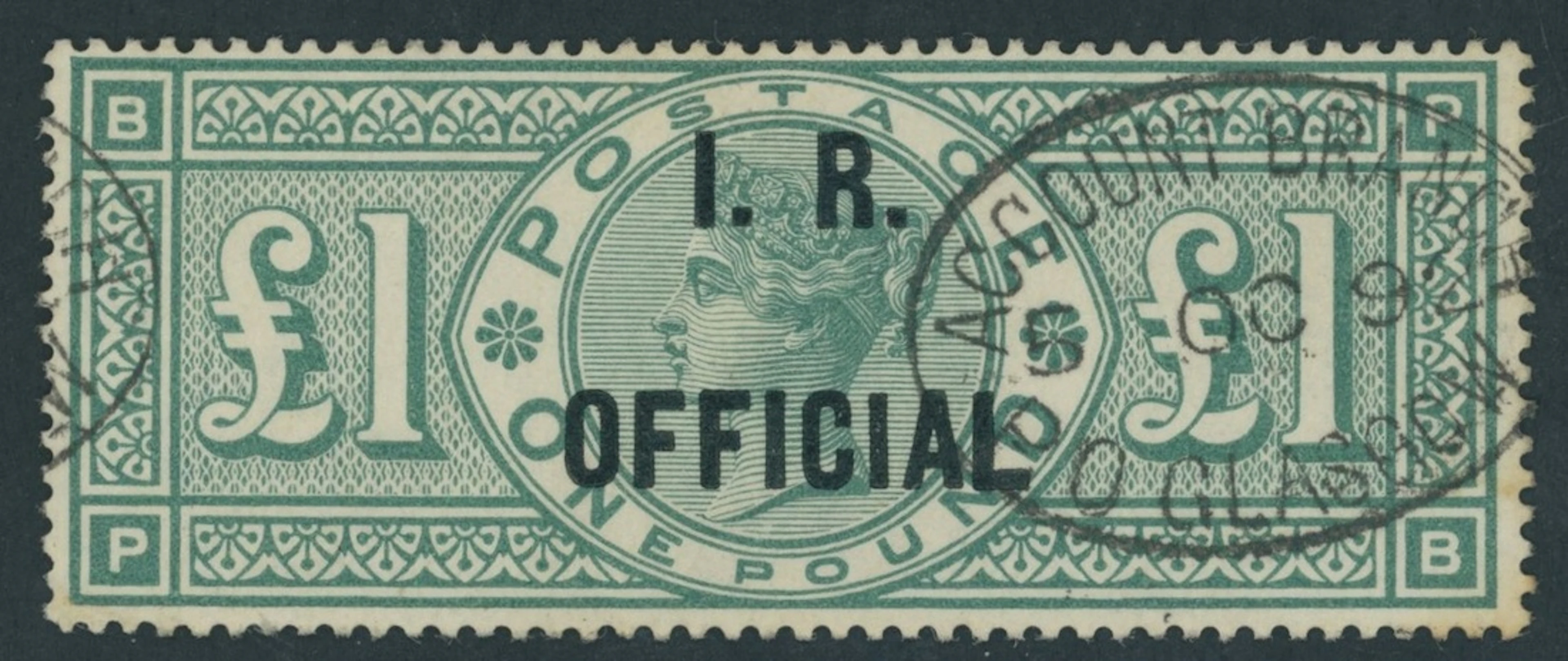 Great Britain Officials Inland Revenue 1887-92 £1 green, PB cancelled