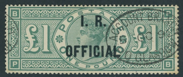 Great Britain Officials Inland Revenue 1887-92 £1 green, PB cancelled