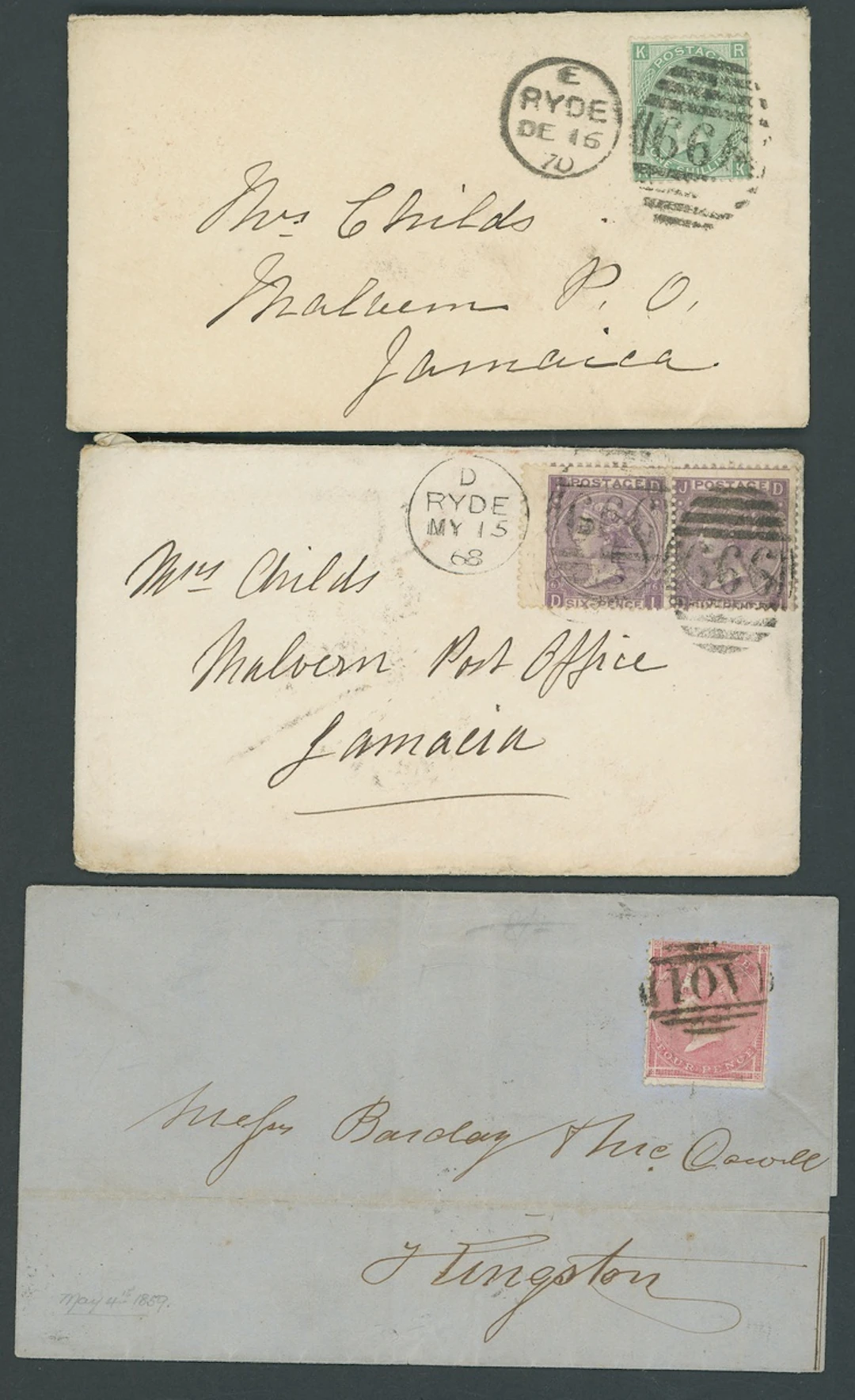 Jamaica Covers and Cancellations Incoming Mail A group (11) including