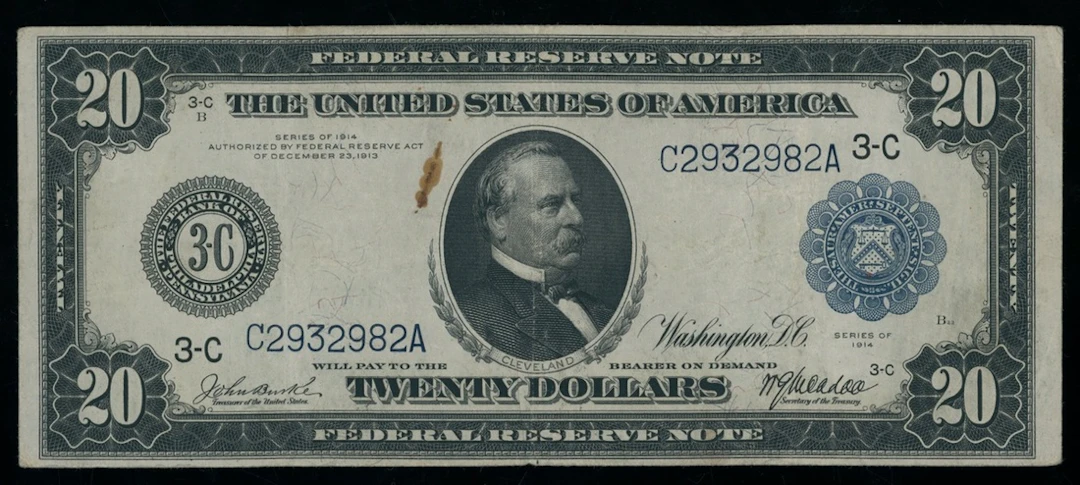 United States, Federal Reserve Note, $20, 1914, serial number C2932982A
