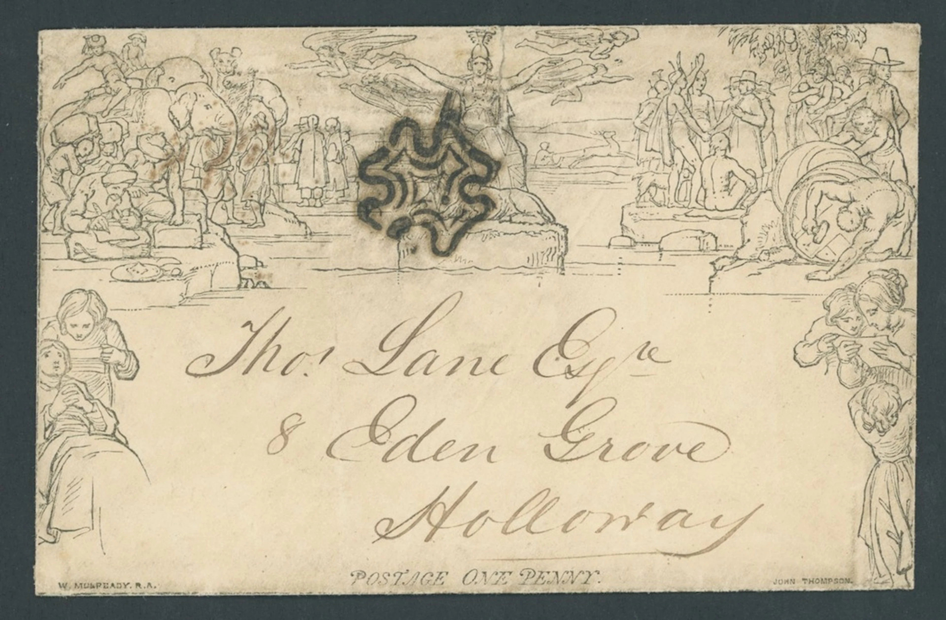 Great Britain 1840 Mulready One Penny Envelopes A131, dated 1 Sept.