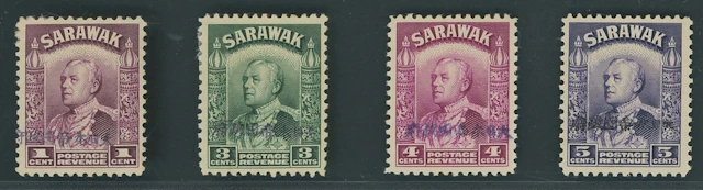 Sarawak Japanese Occupation Miri Overprint 1c., 3c. green and 4c.
