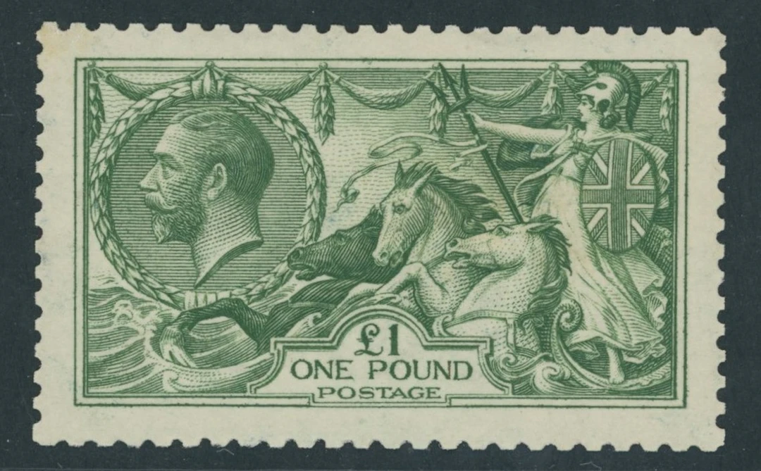 Great Britain King George V 1913 Waterlow £1 green, large part original