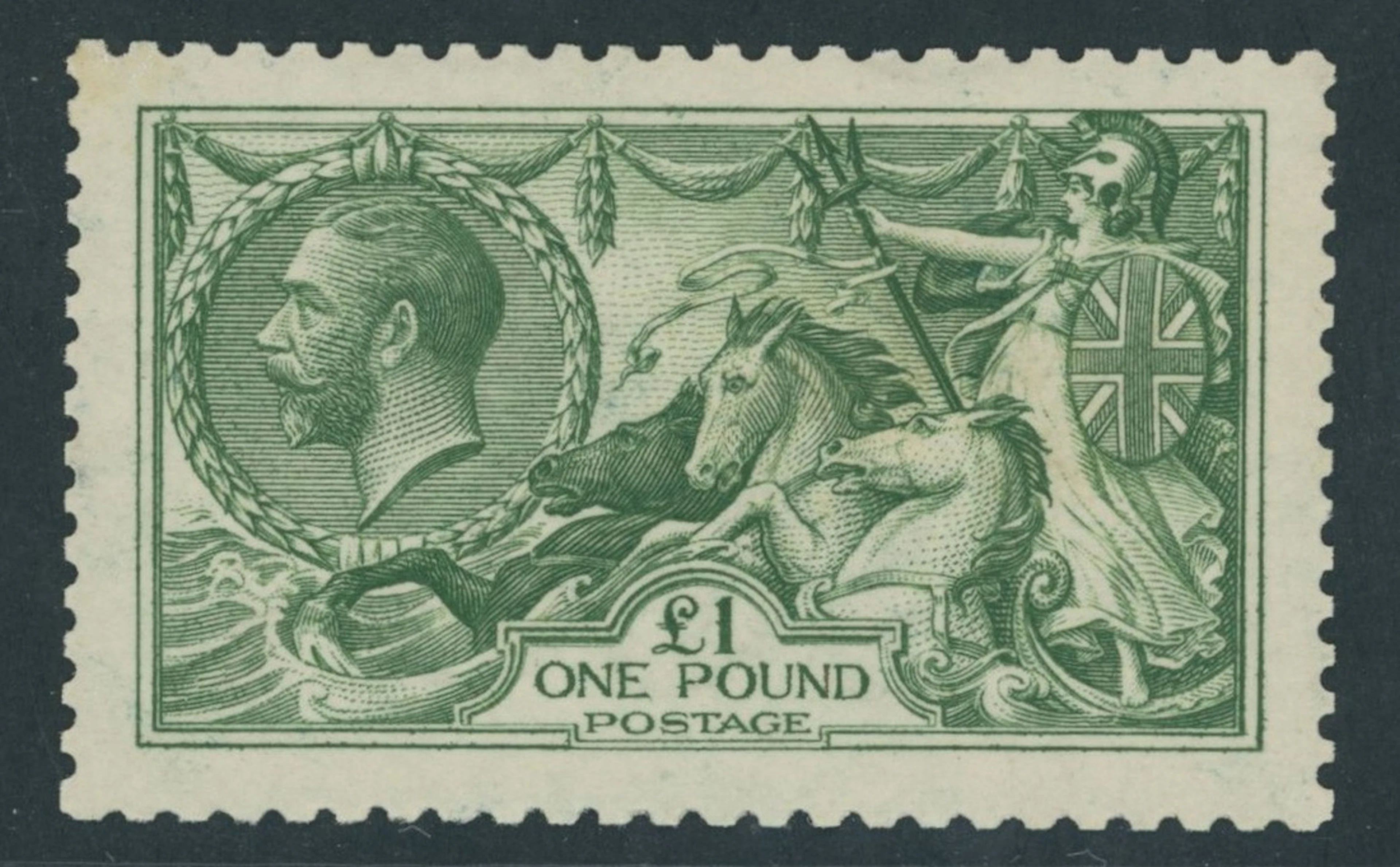 Great Britain King George V 1913 Waterlow £1 green, large part original