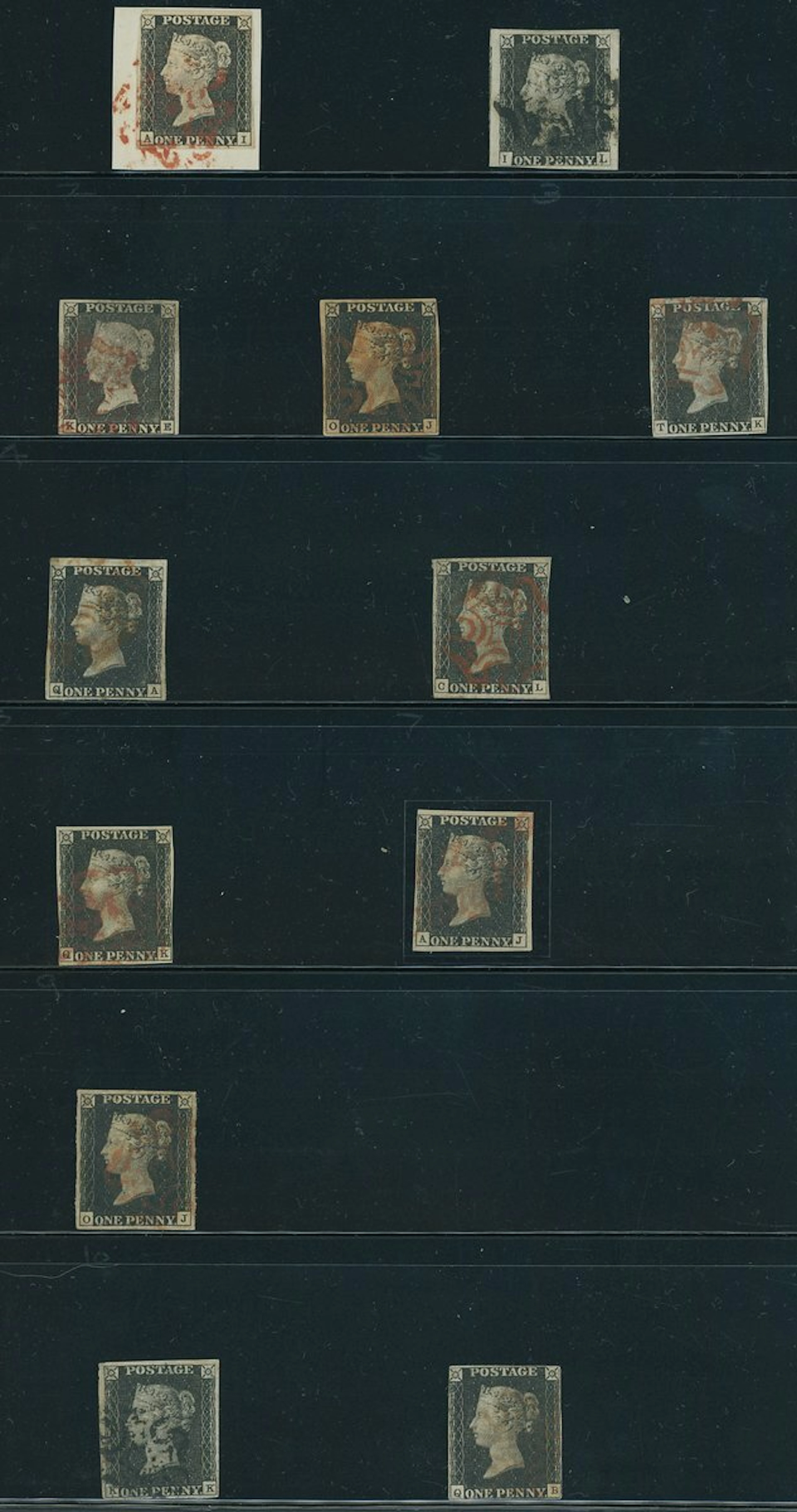 Great Britain 1840 One Penny Black Plate 1a AI (on piece); Plate Ib;