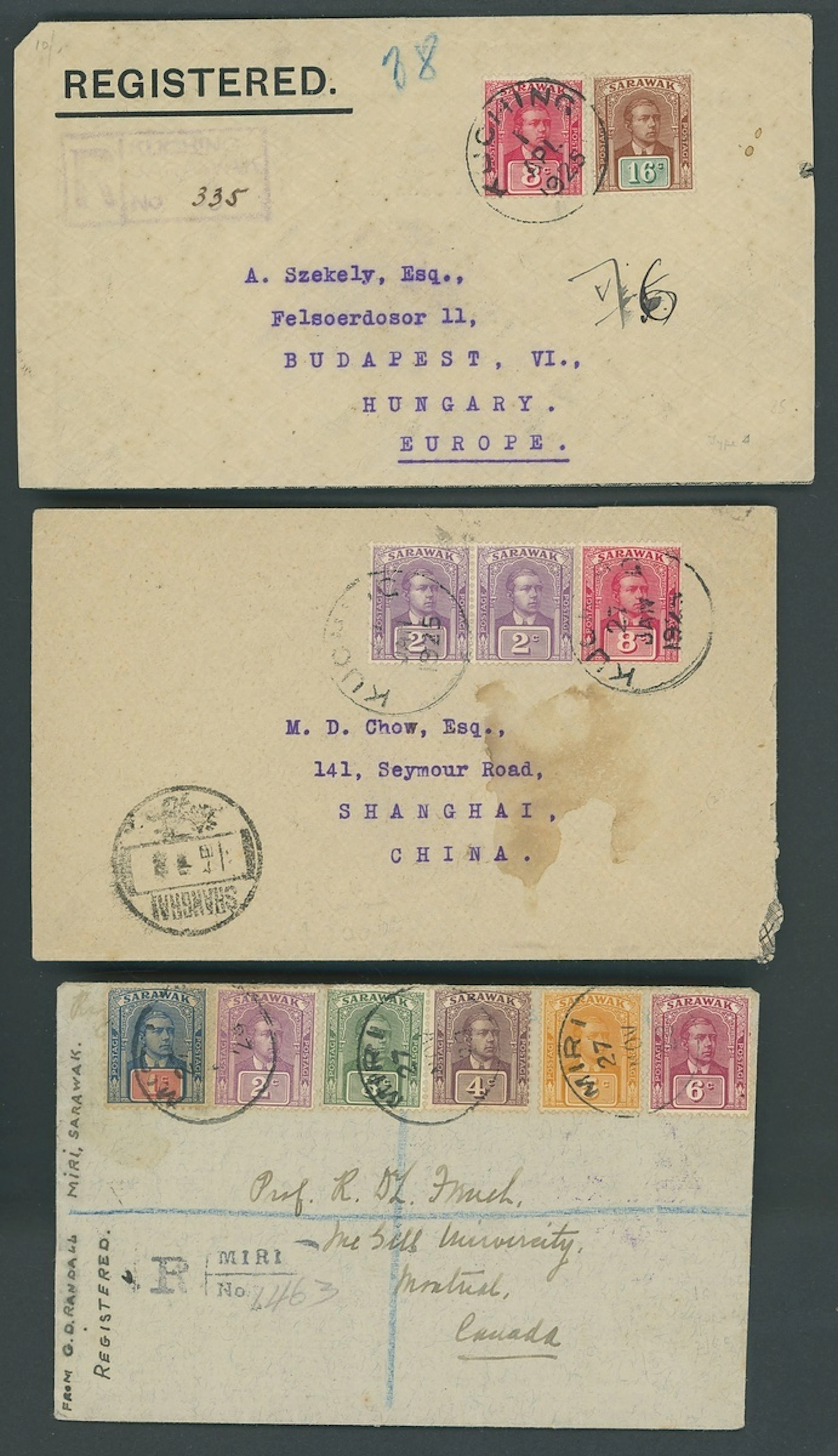 Sarawak 1922-23 New Colours and Values Covers 1925 (27 Jan.) envelope