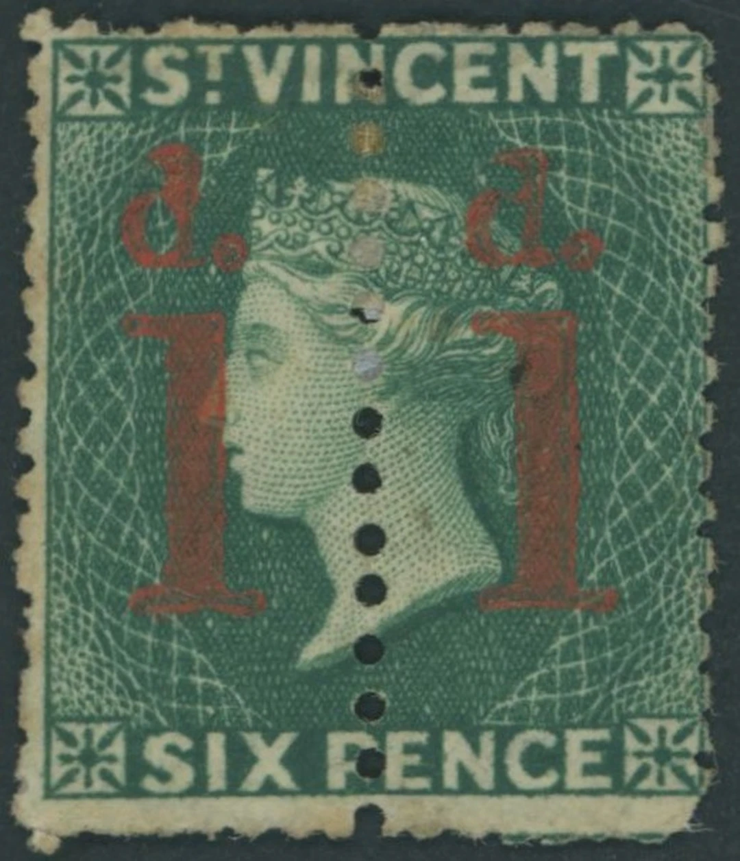 St. Vincent 1880 (May) 1d. on half 6d. deep blue-green, an unsevered