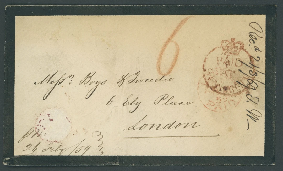 St. Vincent Early Letters and Handstamps 1859 (26 Feb.) mourning envelope