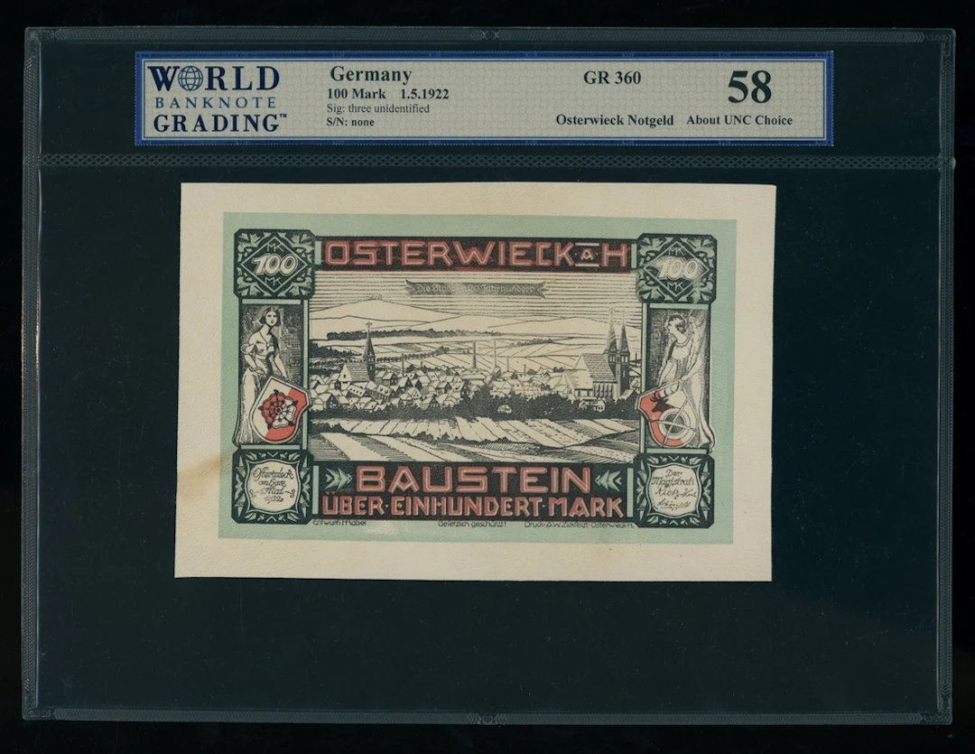 Osterwieck, Germany, Notgeld, white leather 100 mark, 1922