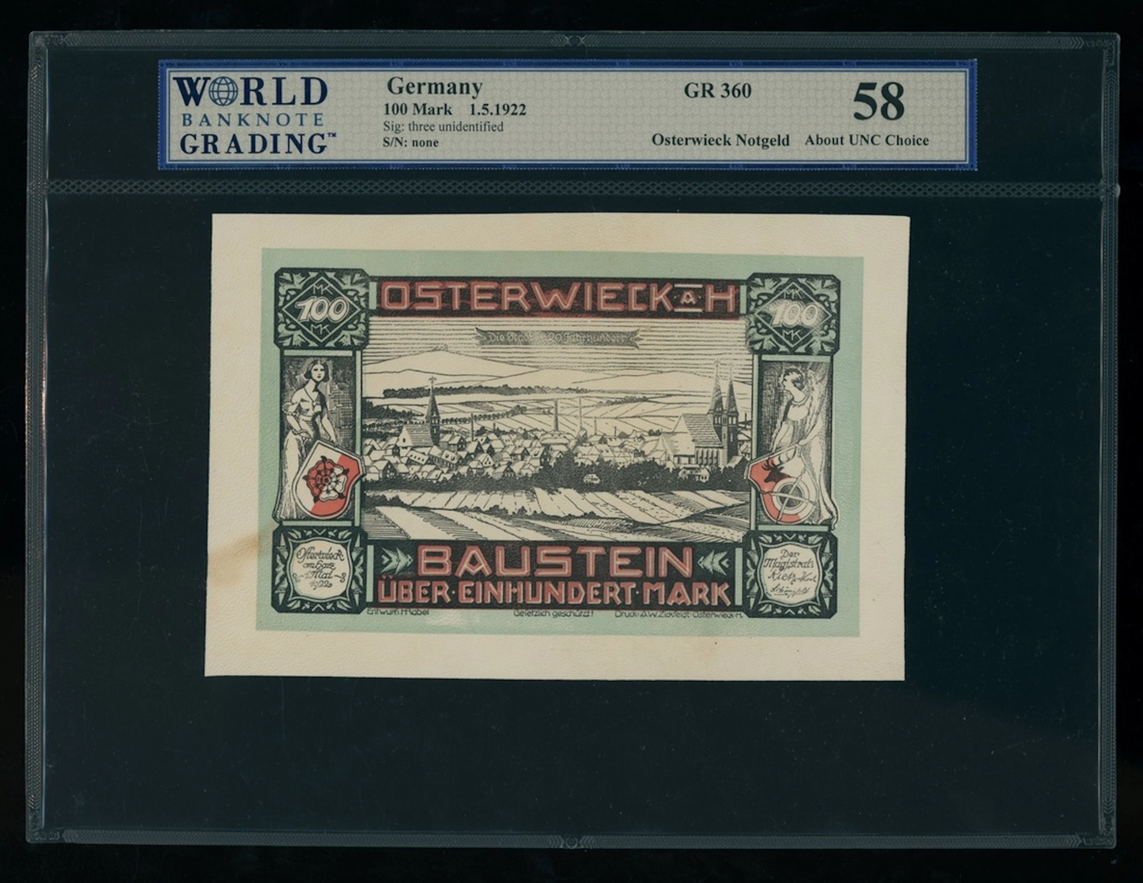 Osterwieck, Germany, Notgeld, white leather 100 mark, 1922