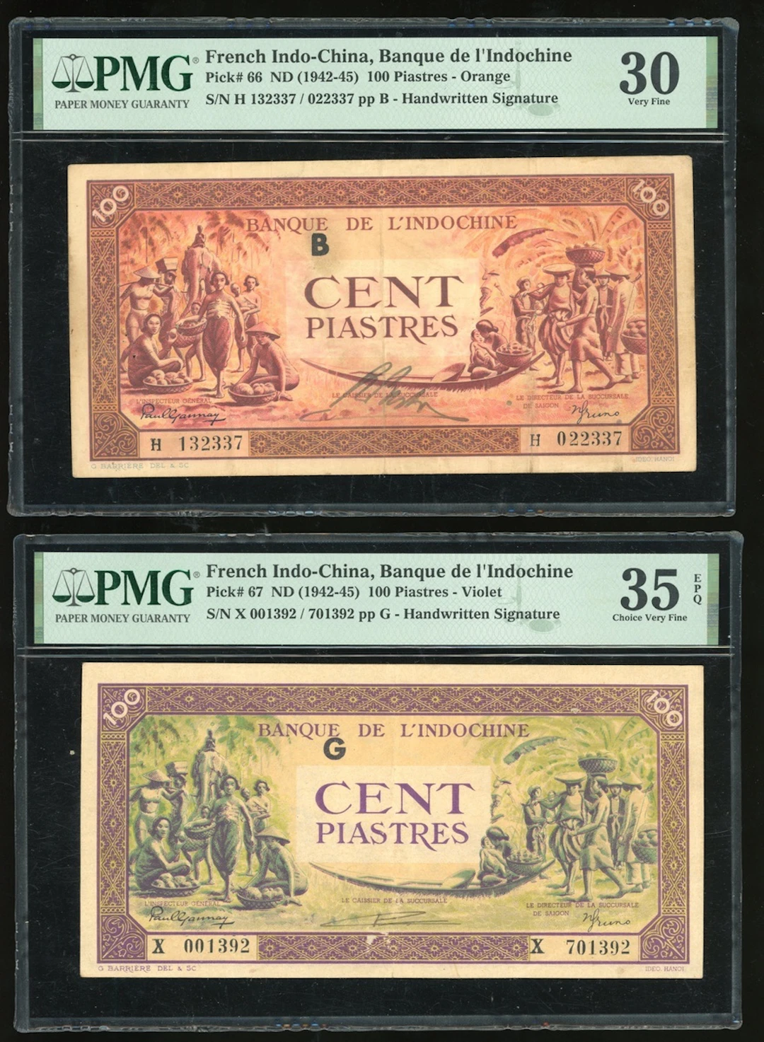 Banque de l'Indochine, French Indo China, 100 piastres (2), ND (1942-45)