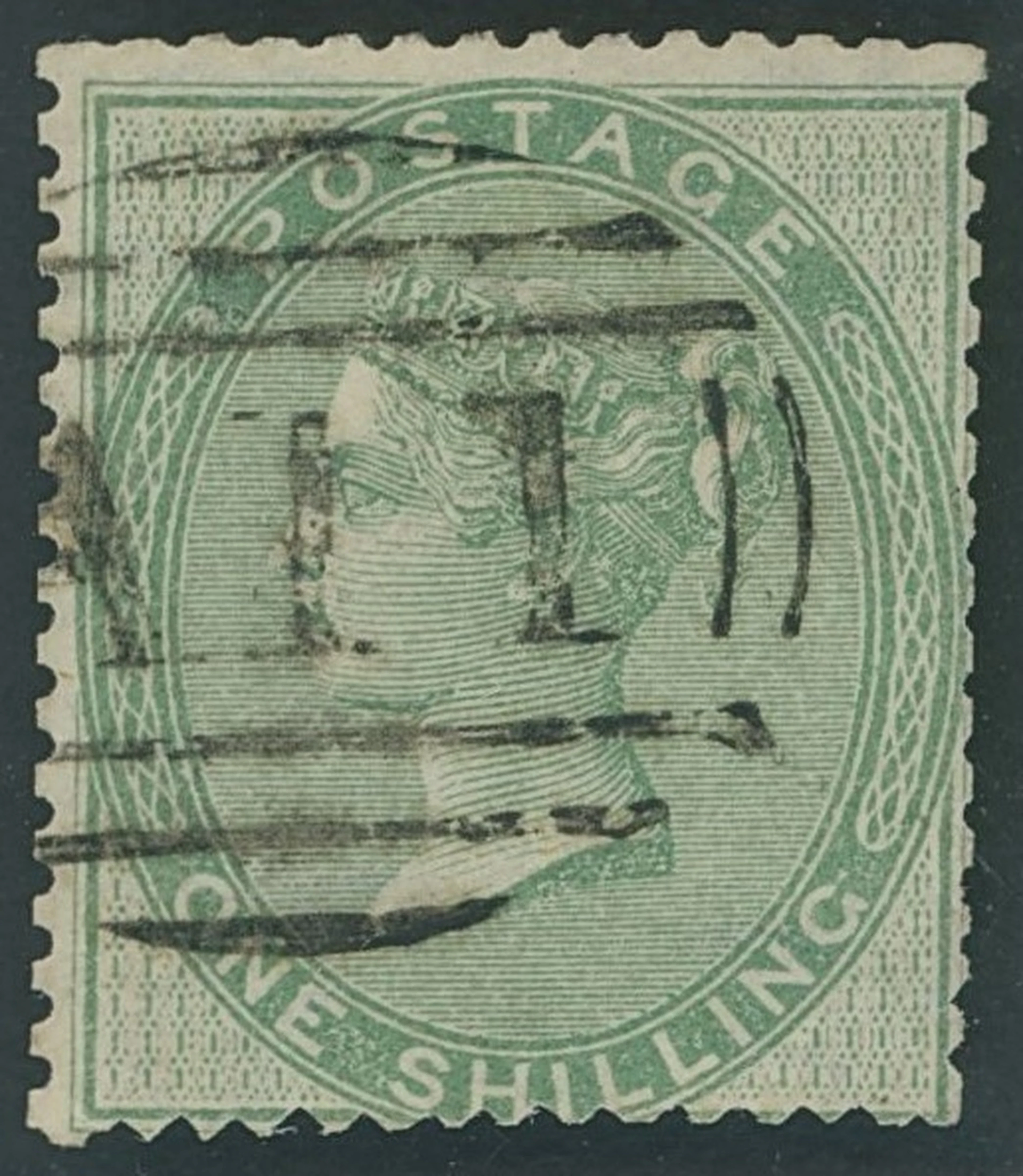 Great Britain used Abroad St. Lucia 1/- green cancelled by fine strike