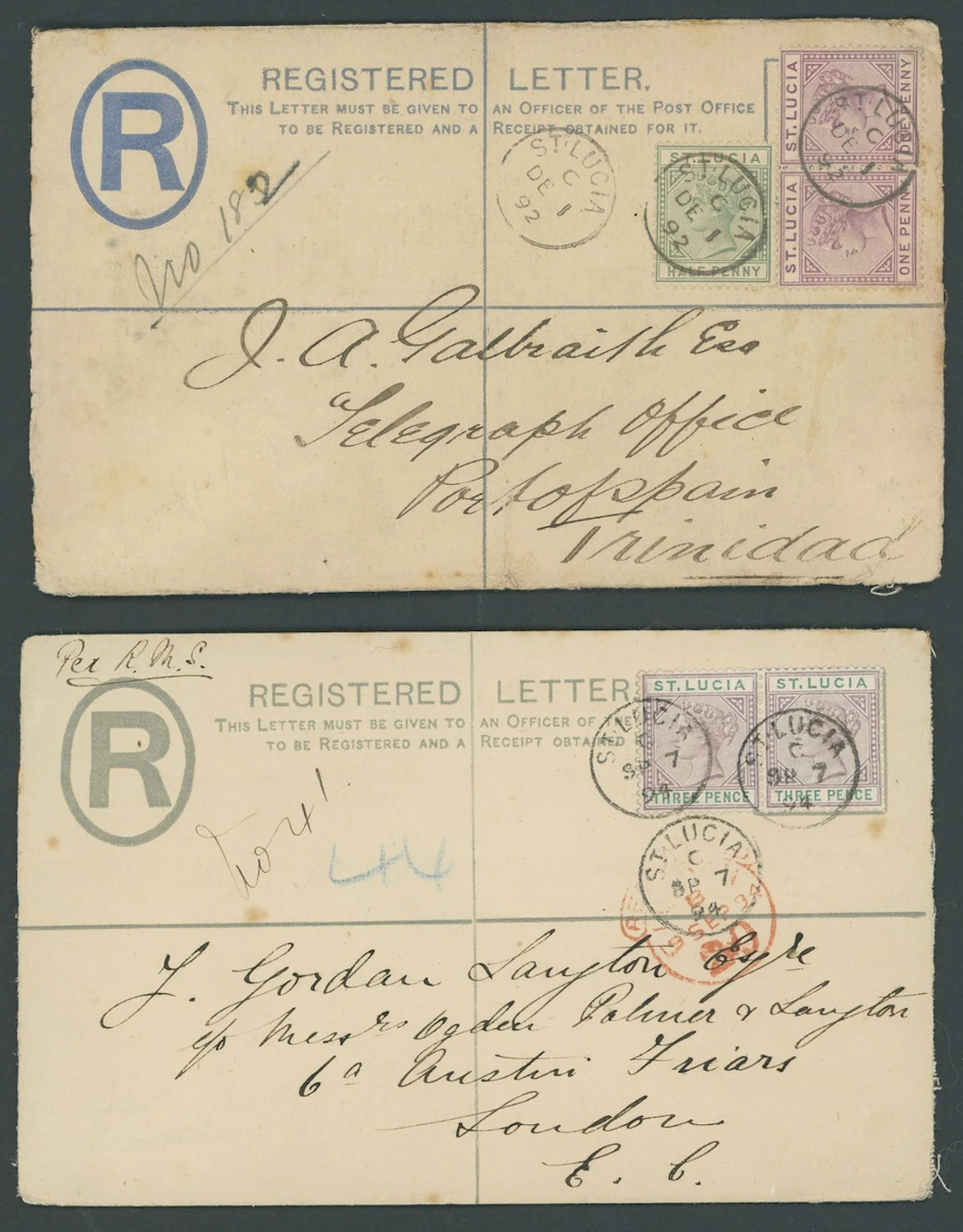 St. Lucia 1892 (15 May) philatelic locally addressed envelope bearing