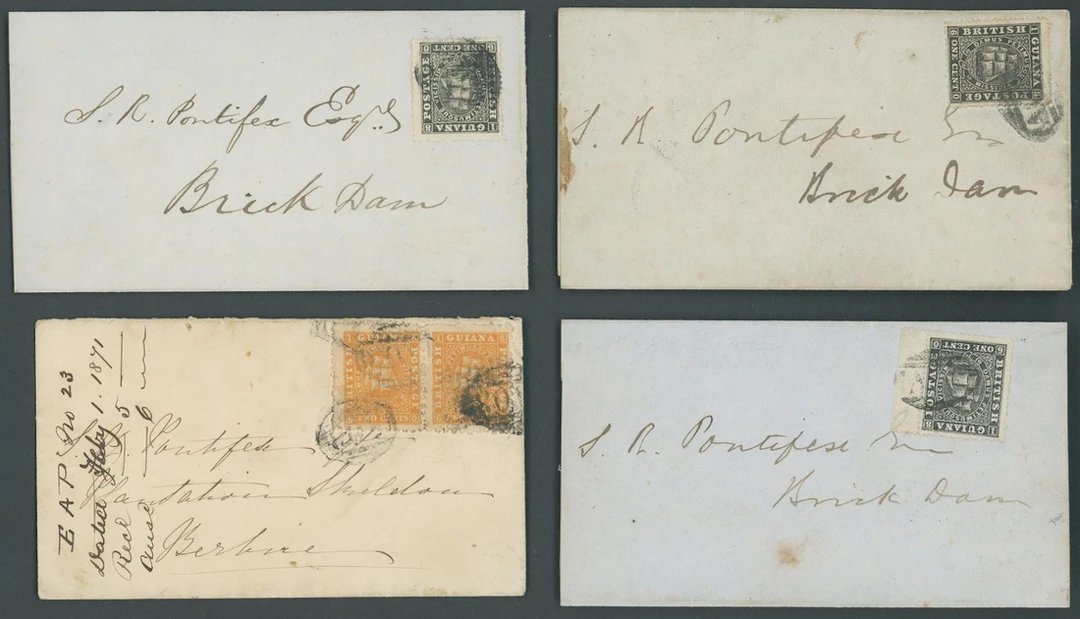 British Guiana Covers and Cancellations 1871-76 selection (4) ex the