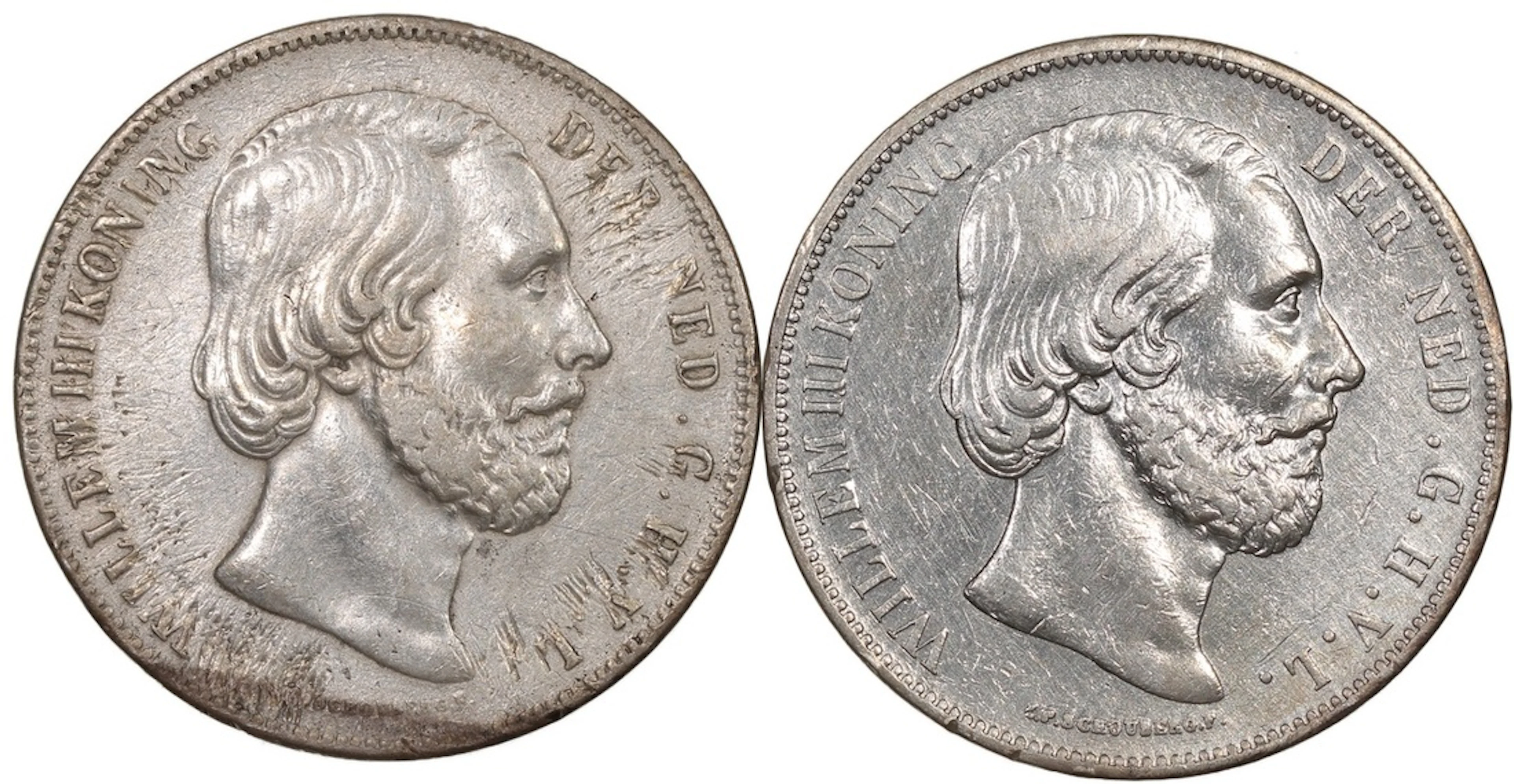 Netherlands, Willem III silver 2 1/2 gulden (2), 1860, 1874, (KM-165)