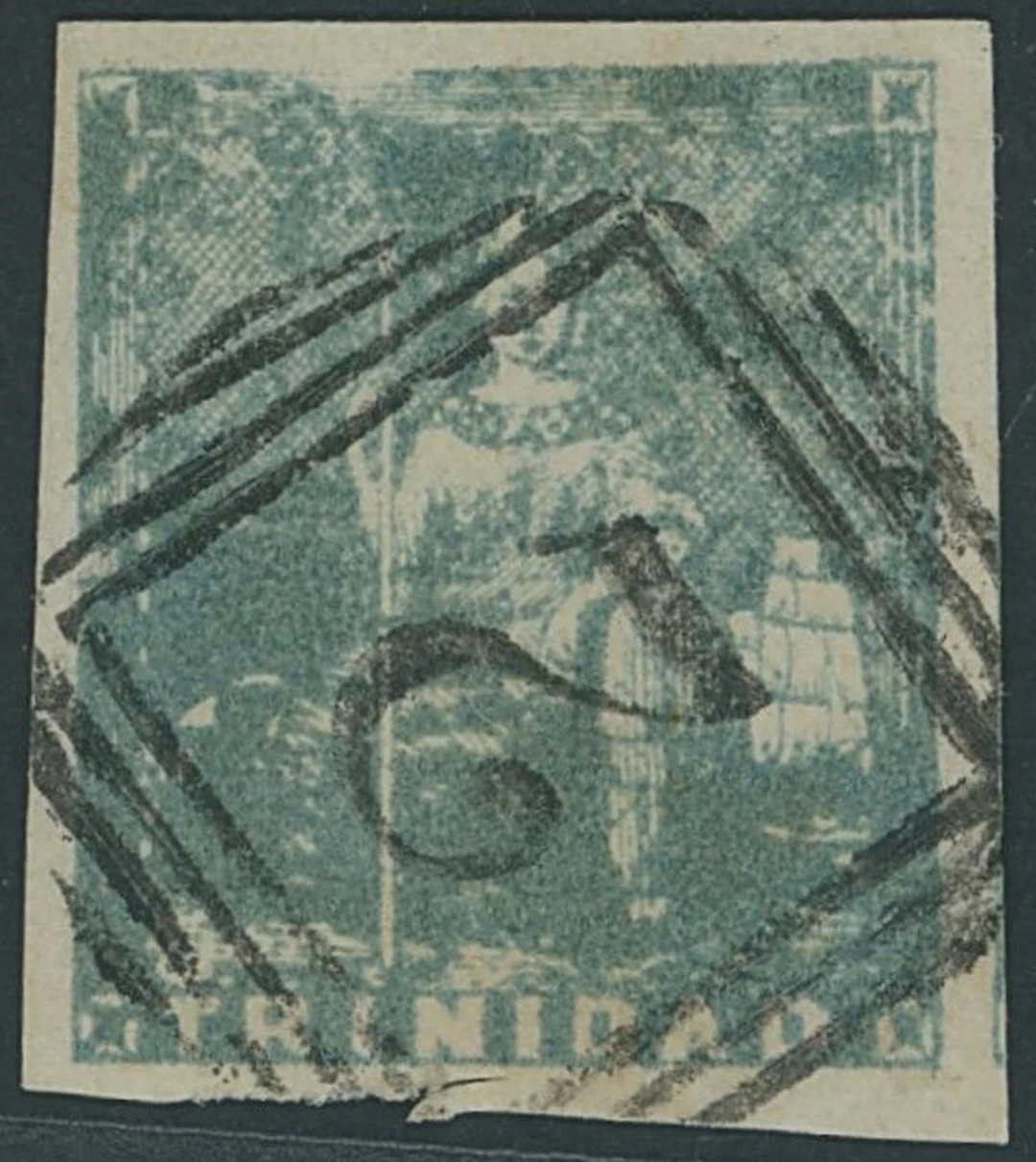 Trinidad 1852-60 Lithographed, third issue, (1d.) greenish blue with