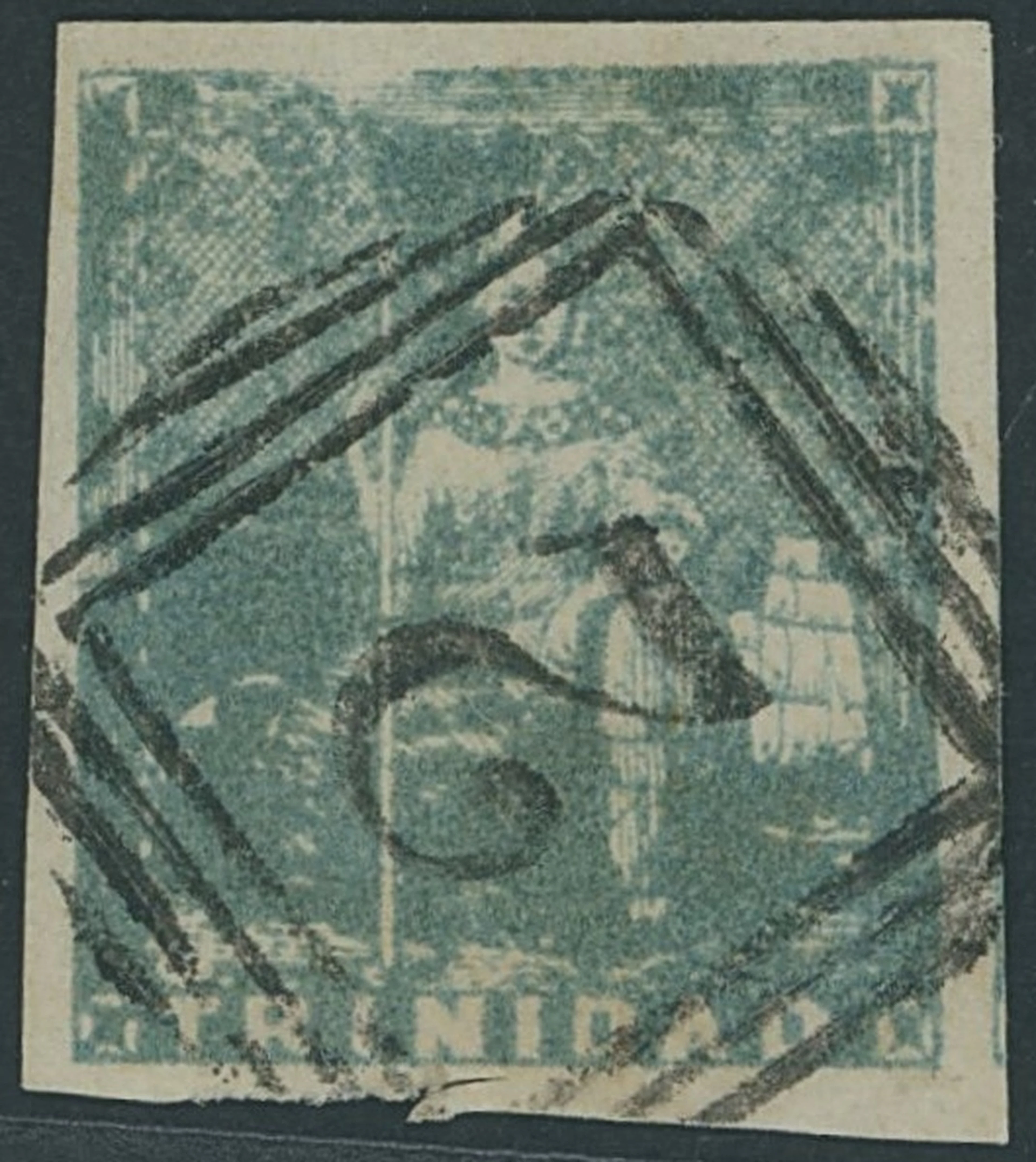 Trinidad 1852-60 Lithographed, third issue, (1d.) greenish blue with