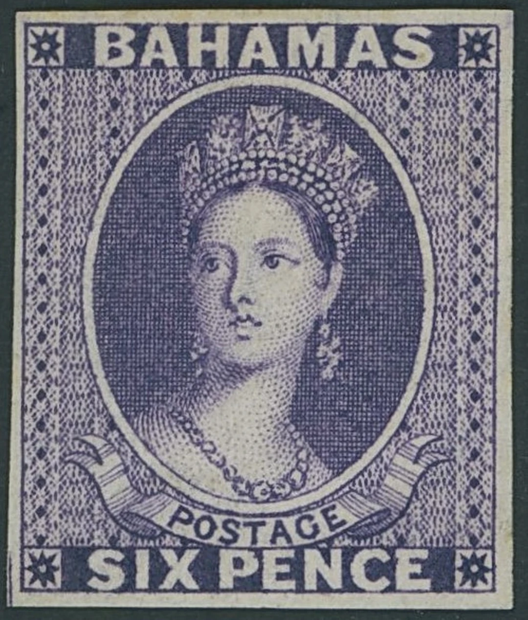 Bahamas 1863-77 CC 6d. violet imperforate plate proof on gummed watermarked