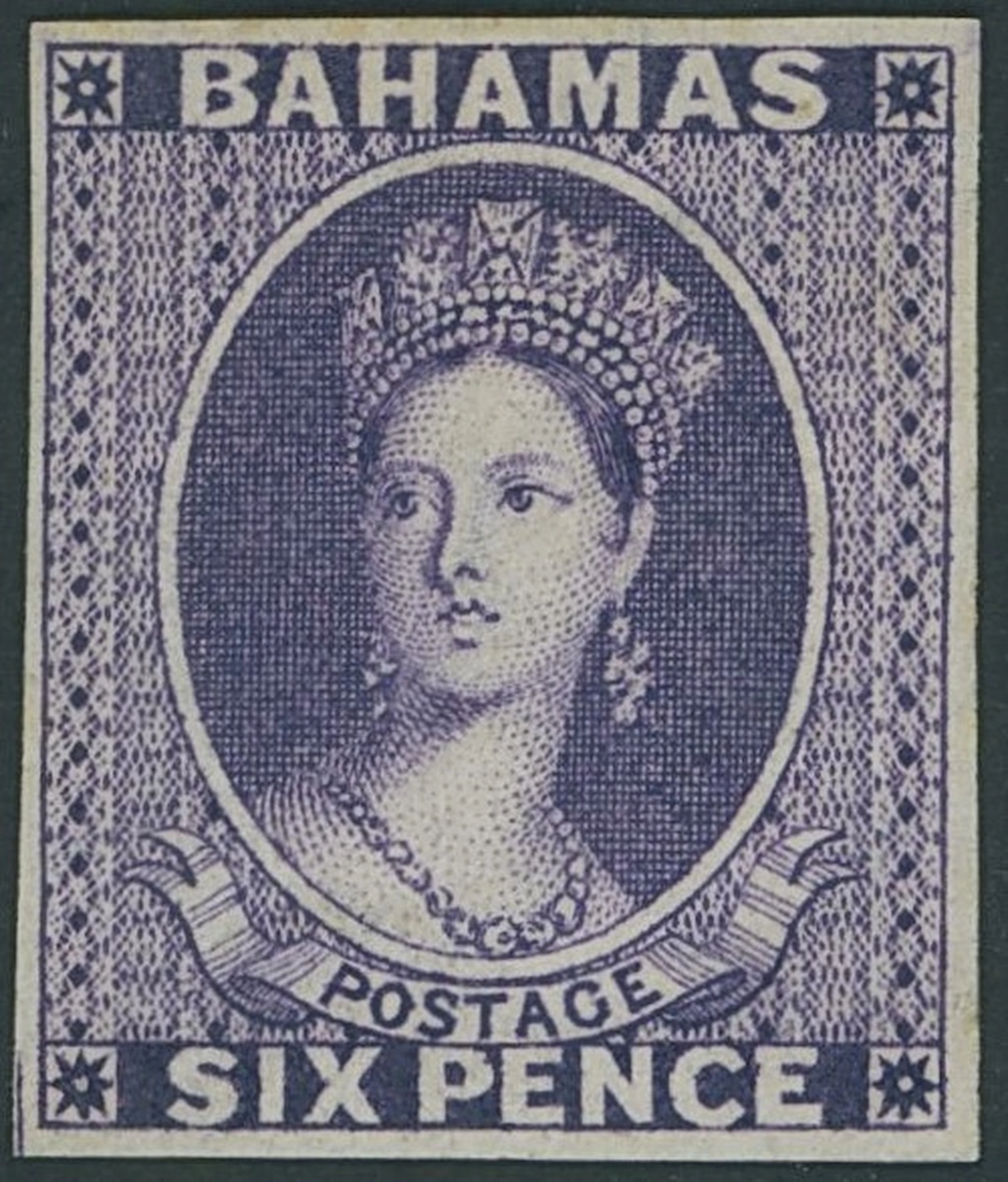 Bahamas 1863-77 CC 6d. violet imperforate plate proof on gummed watermarked