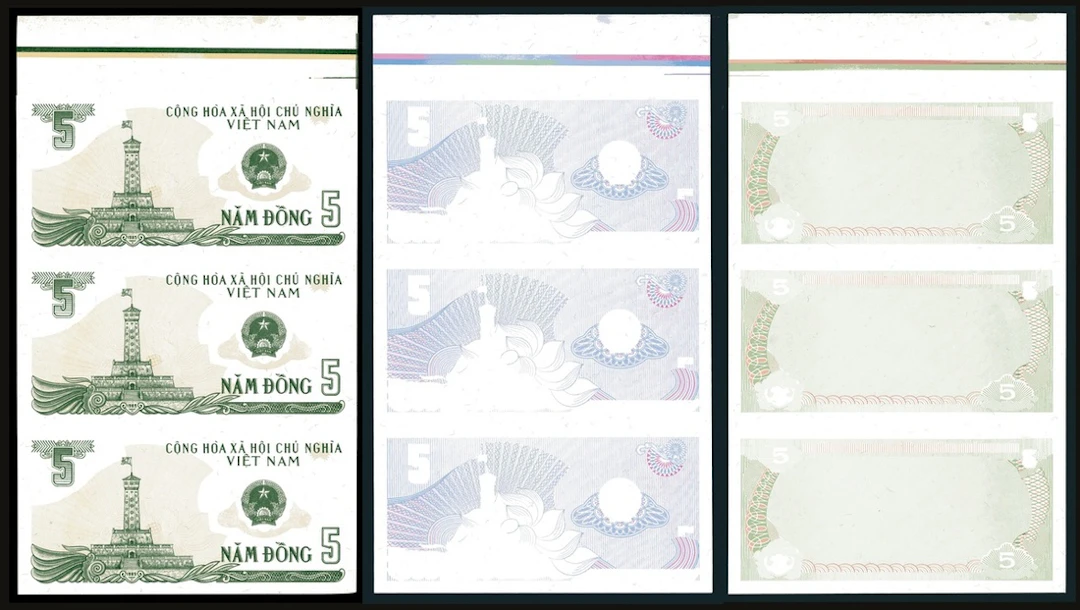 State Bank of Vietnam, a group of uncut sheets of three progressive
