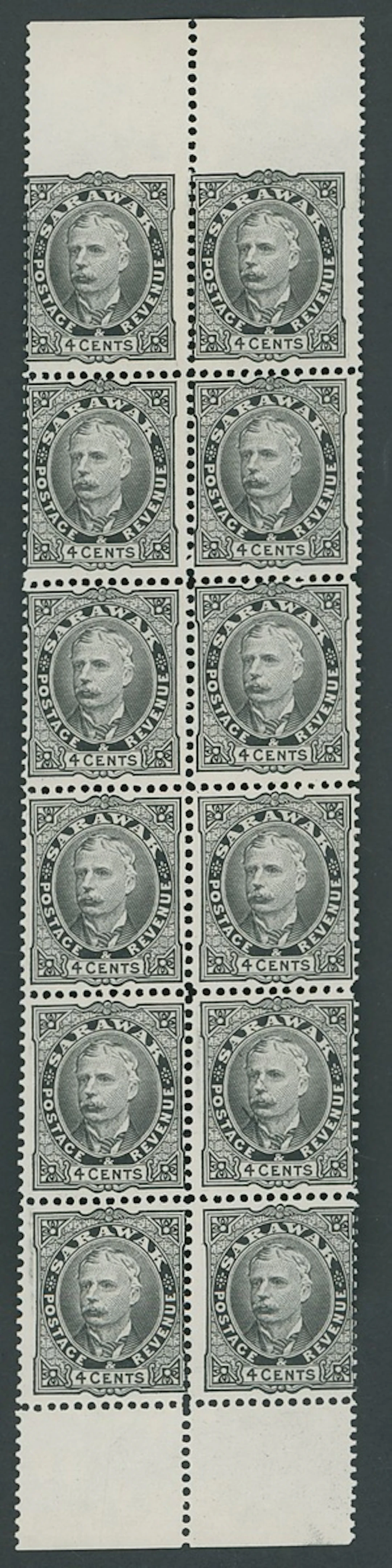 Sarawak 1895 Perkins Bacon Issue Issued Stamps 4c. black block of