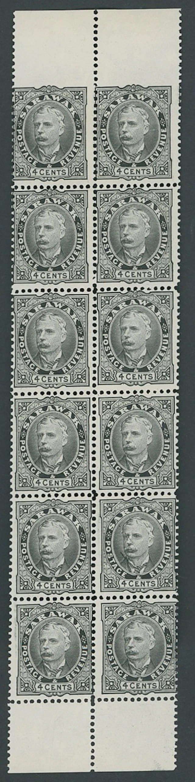 Sarawak 1895 Perkins Bacon Issue Issued Stamps 4c. black block of