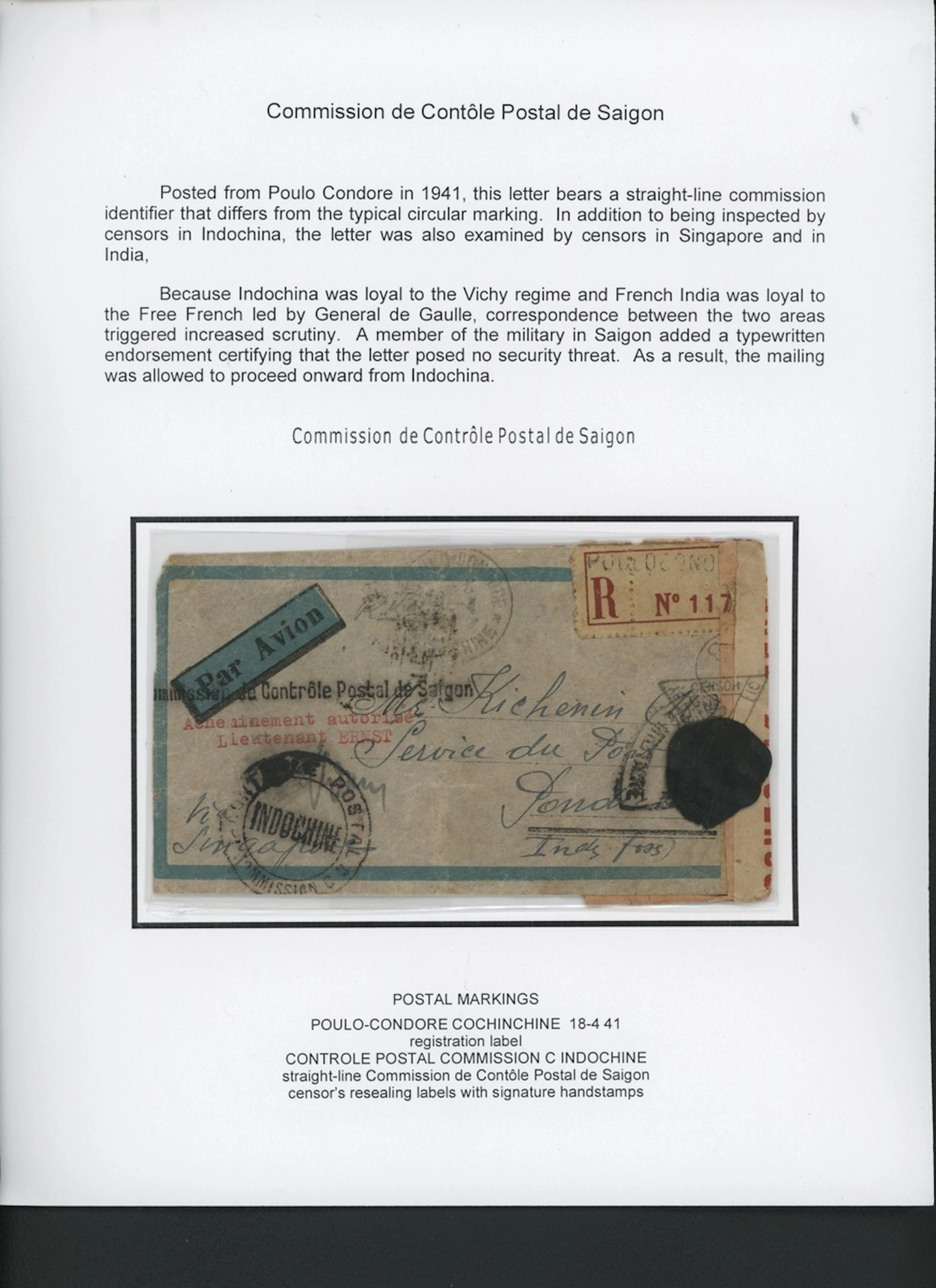 Indo-China French Indo-Chinese Post Office Military Mail