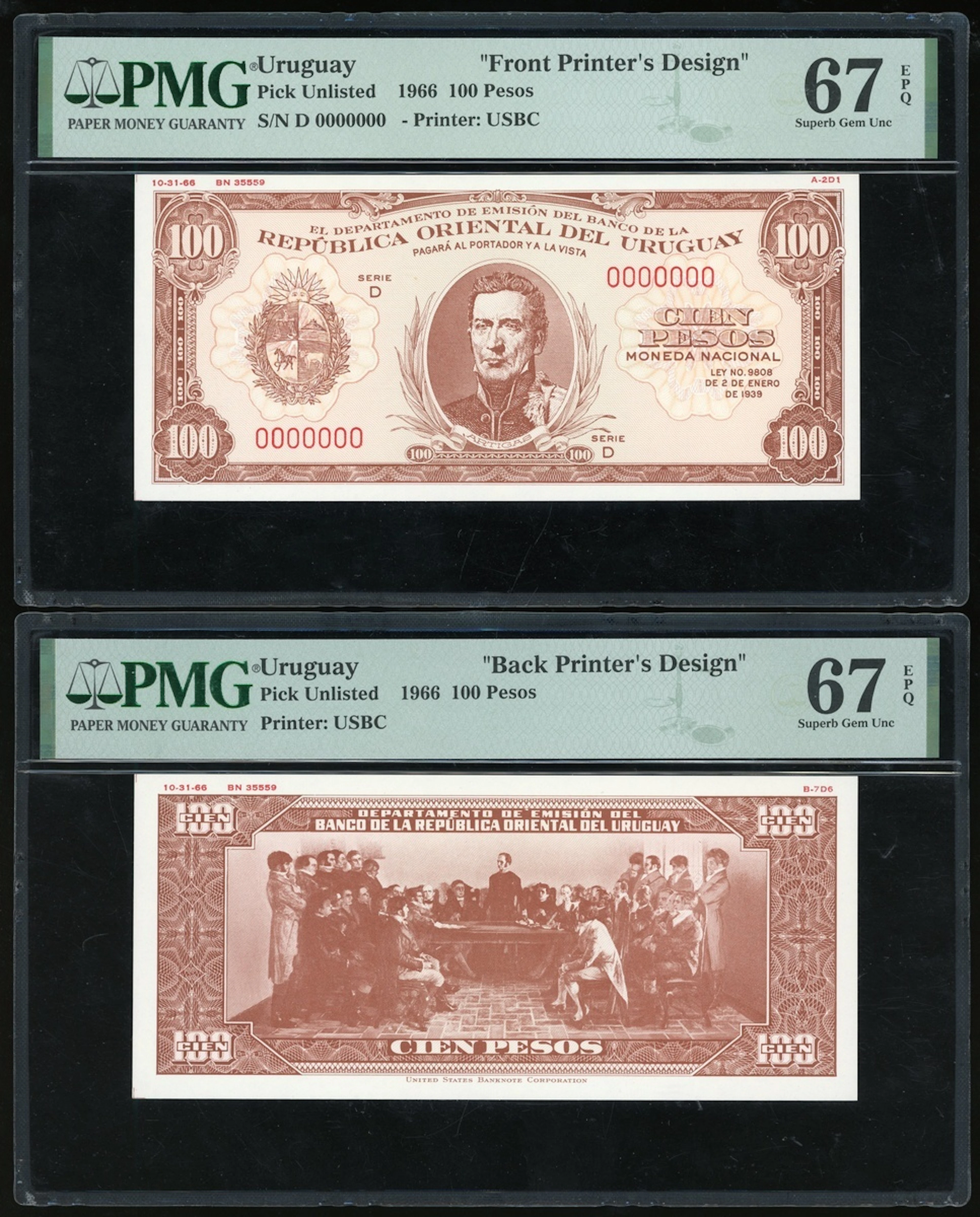Banco de la República Oriental del Uruguay, uniface obverse and reverse