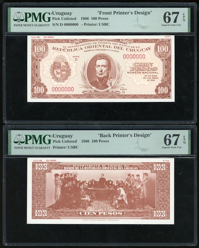 Banco de la República Oriental del Uruguay, uniface obverse and reverse