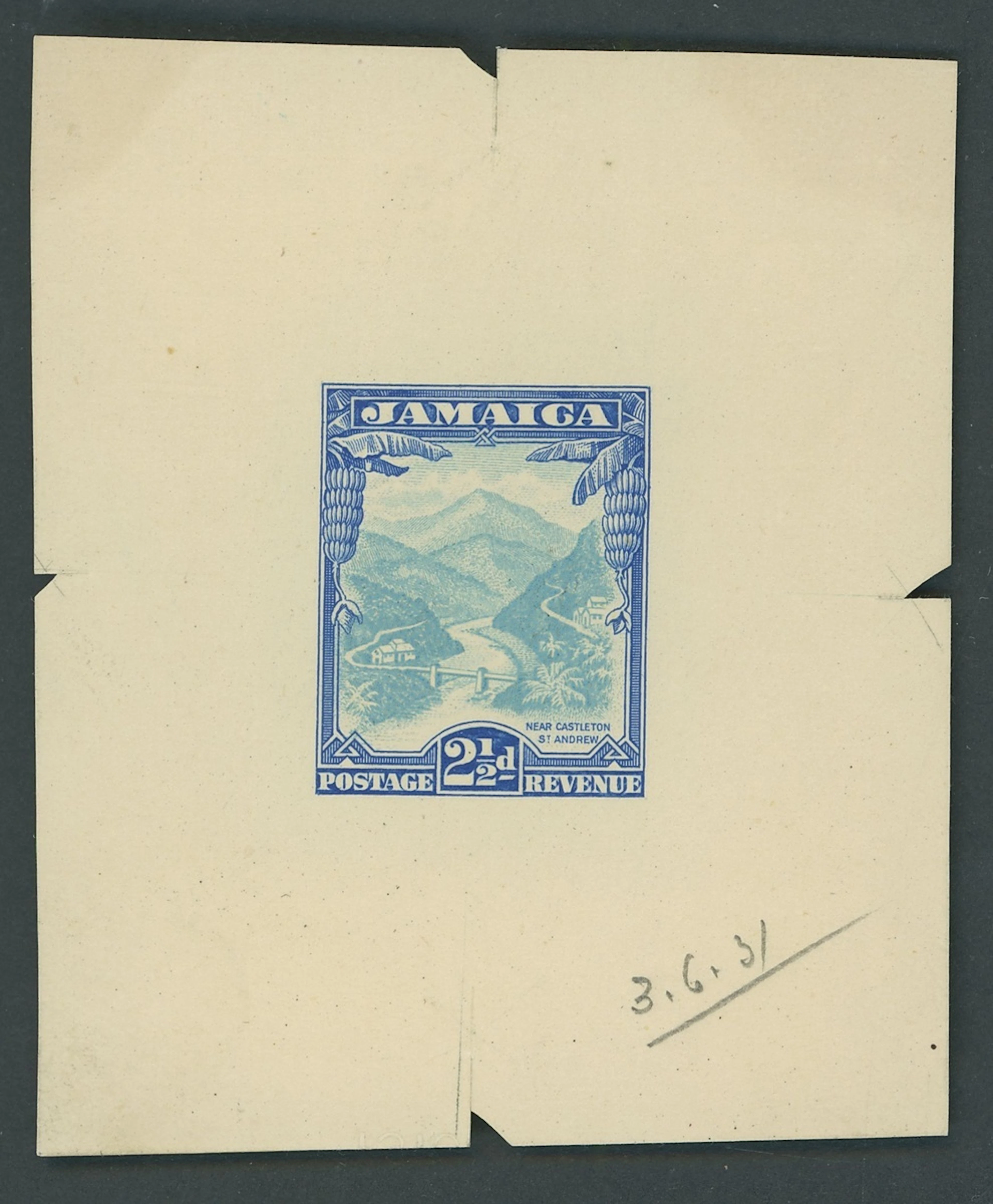 Jamaica 1932 Pictorial 2½d. turquoise-blue and ultramarine die proof