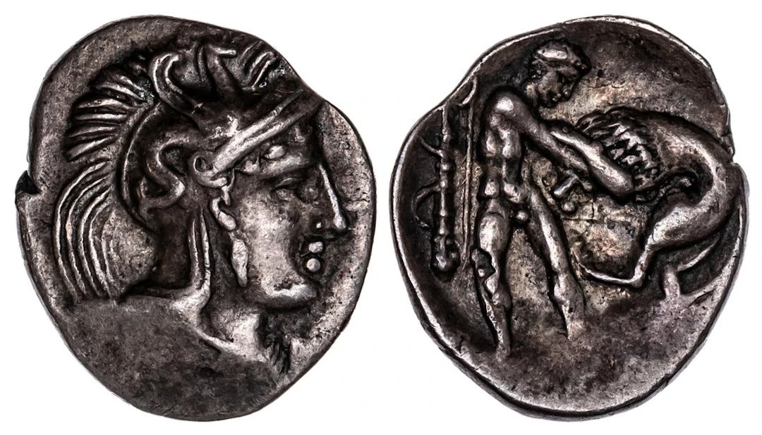 Calabria, Tarentum, AR Diobol, c. 380-325 BC, head of Athena right
